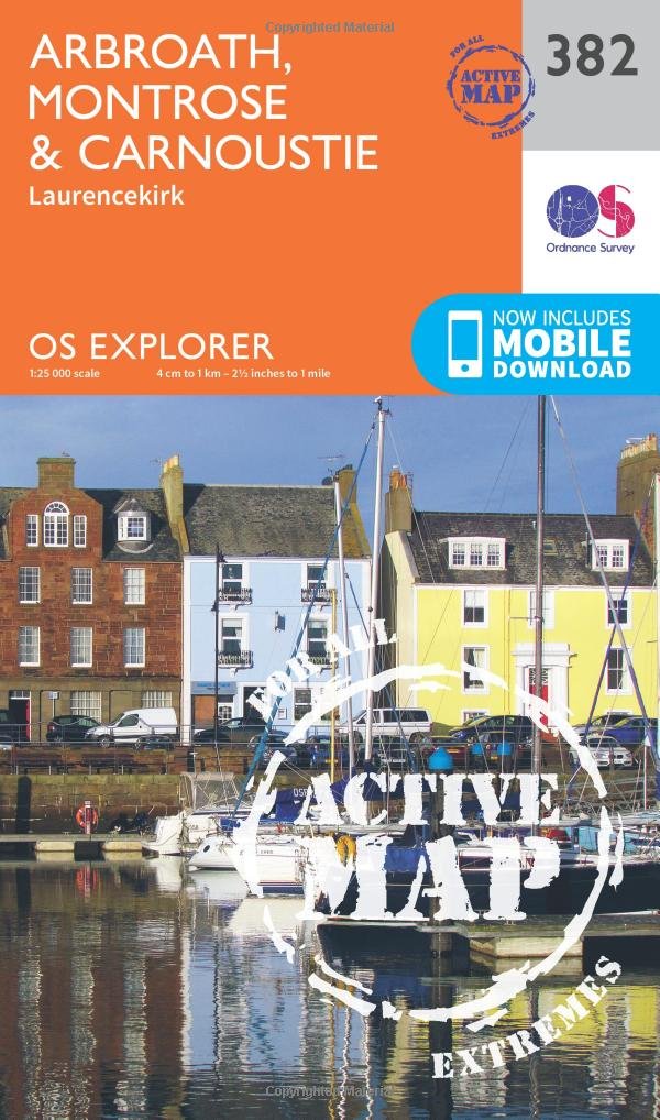 Ordnance Survey Explorer Active 382 Arbroath, Montrose & Carnoustie Map With Digital Version Orange
