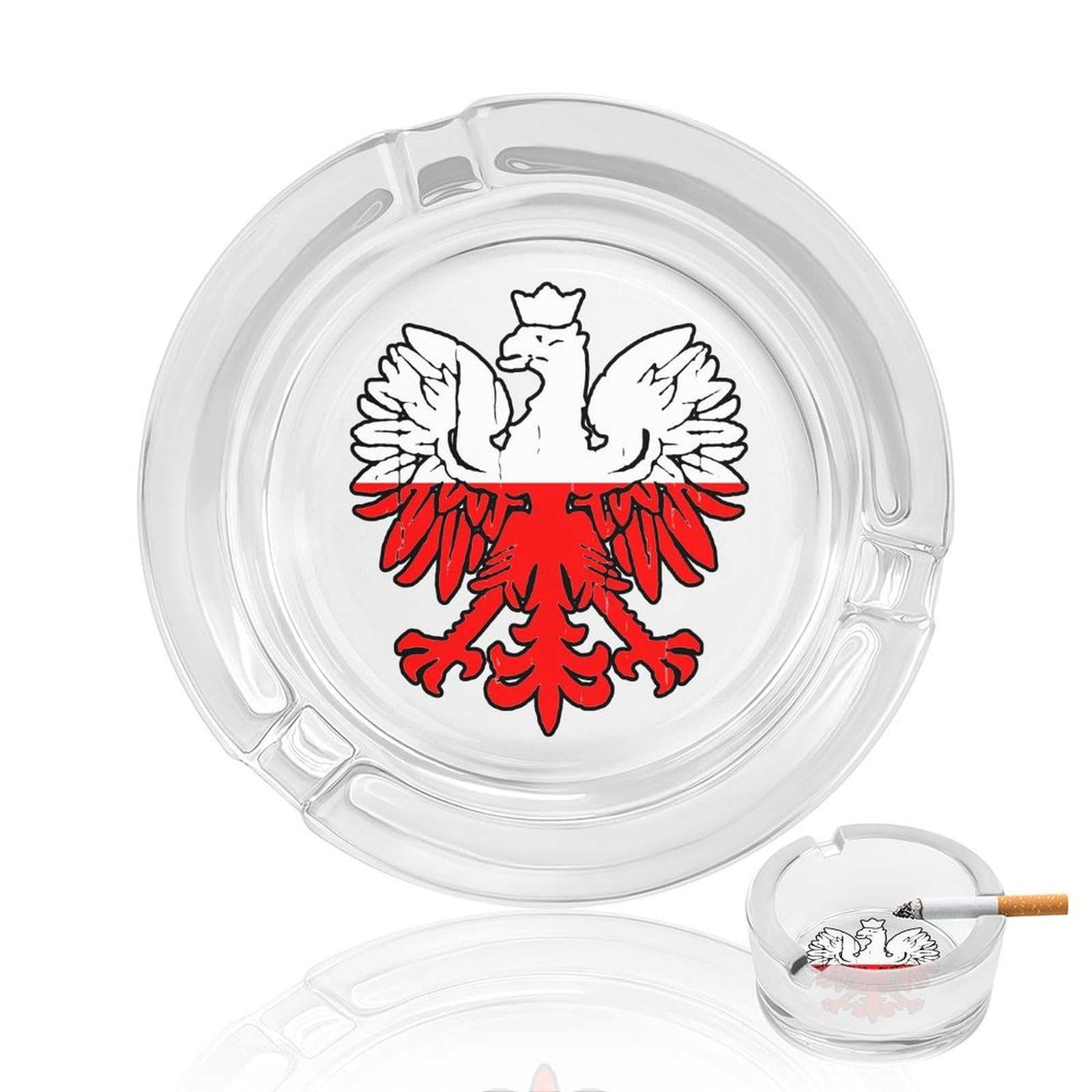 Nclqvjxzkhw Style Poland Flag Polish Ea-Gles Glass Ashtray Round Ash Tray Smoking Trays For Home Garden Outdoor