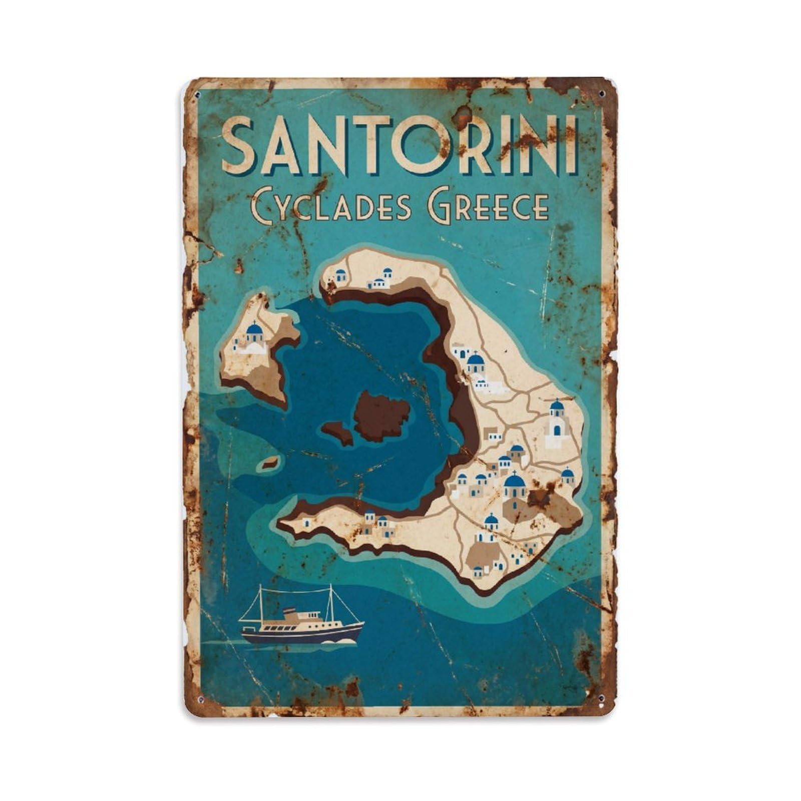 Este 8X12inch Style Vintage Travel Santorini Greece Cyclades Metal Tin Sign