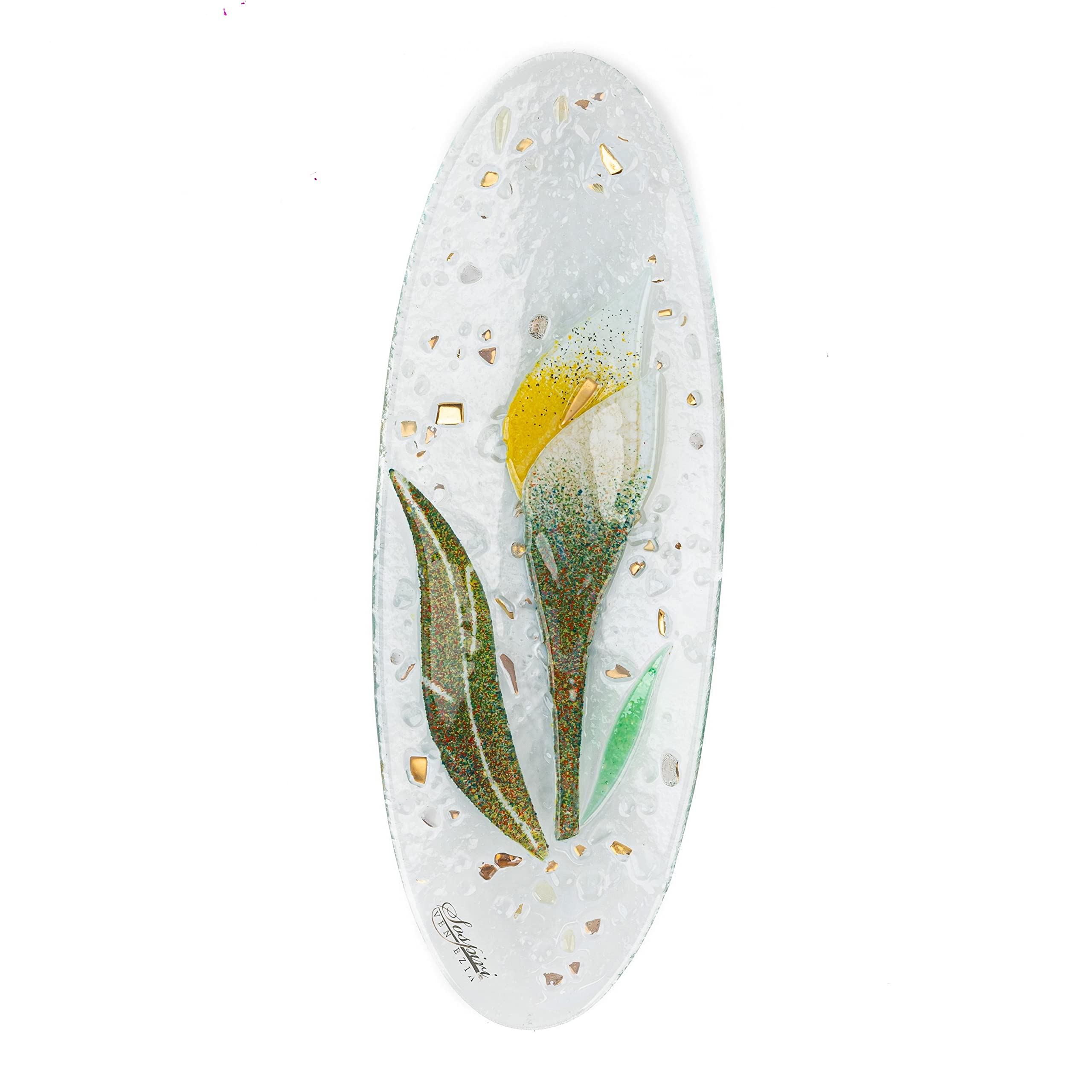 SOSPIRI VENEZIA Svuotatasca Piatto Soprammobile Decoro Floreale Vetro Murano Centrotavola Arredo Casa Idea Regalo Realizzato a Mano Made Italy (cm 28X11 Ovale)