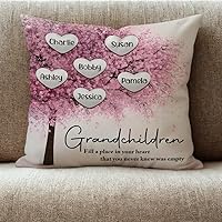 Vista 4 de Grandchildren Fill A Place in Your Heart Almohada personalizada para abuela – Almohada personalizada de corazón de flor de cerezo, regalo