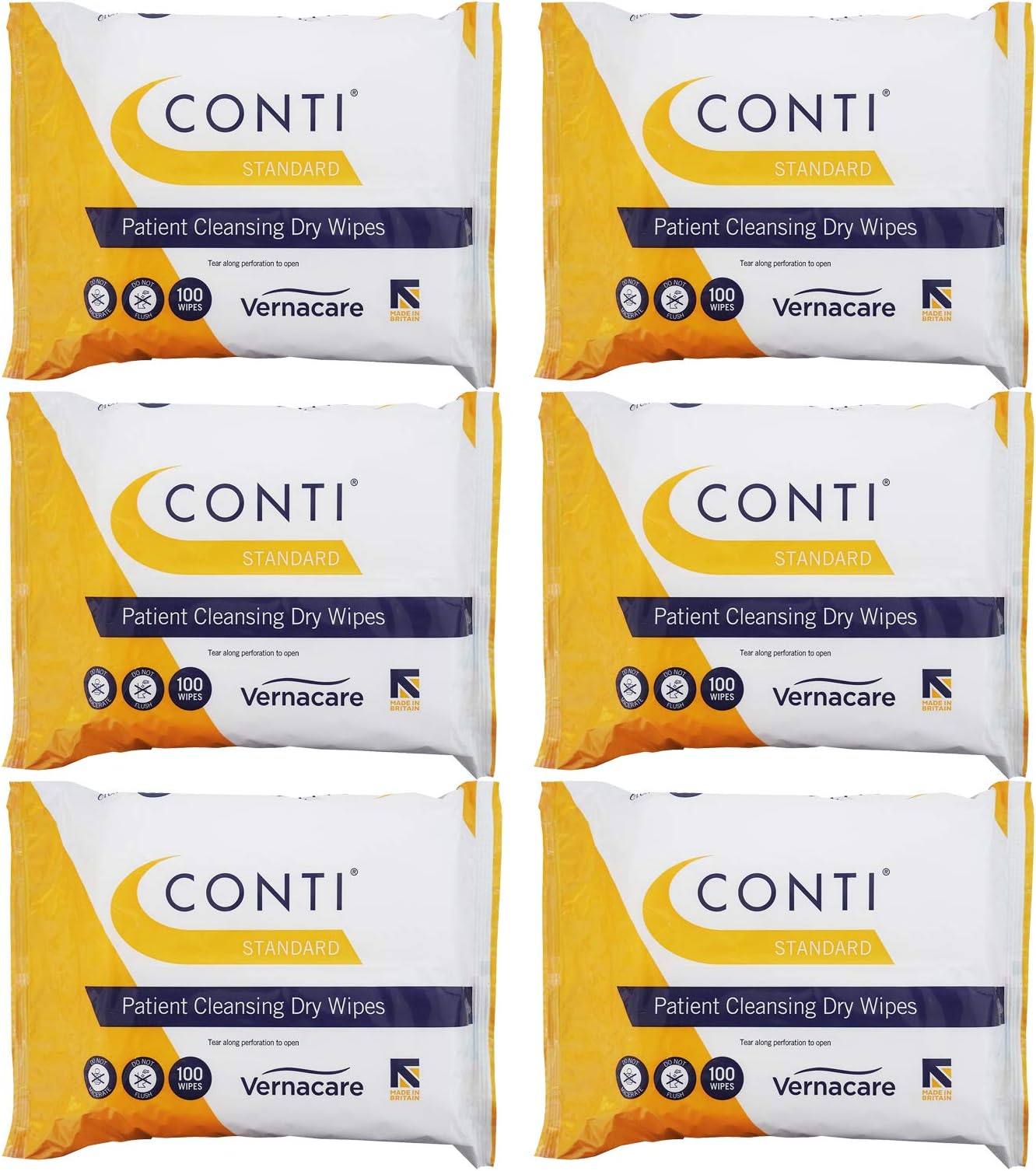 Conti Standard - Patient Cleansing Dry Wipes, Every Day Universal Use Cleaning Cloths, Wipe Size 32cm x 20cm, 100 Wipes Per Pack - 6 Pack