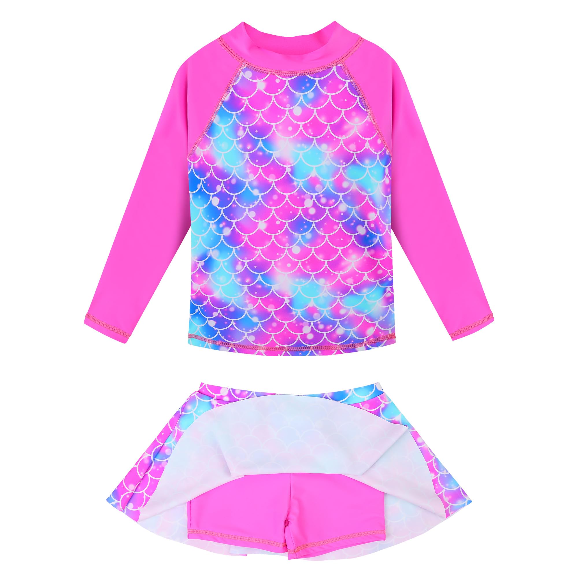 BAOHULU Girls Two-Piece Swimsuits Long Sleeve Rash Guard Bathing Suit 2-14Y
