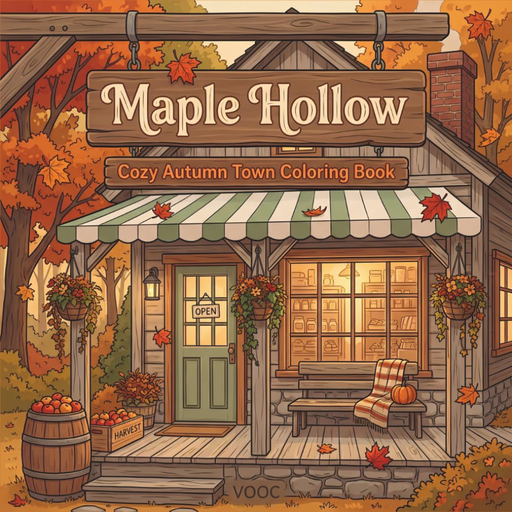 Maple Hollow: Cozy Autumn Town Coloring Book - Bold and Easy Fall Scenes for Adults, Featuring Pumpkins, Cottage Porches, Falling Leaves, Harvest ... (Breathe Easy Coloring for Stress Relief)