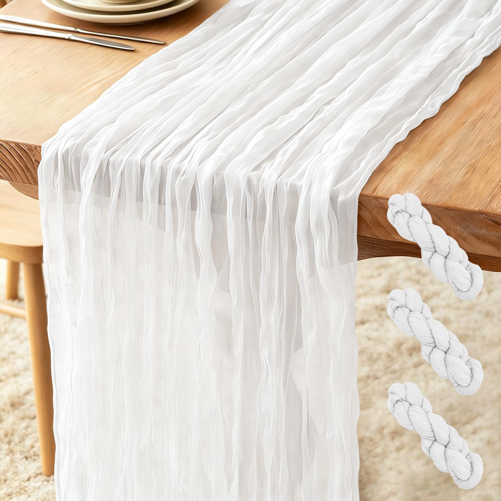 3 Stück Käsetuch Tischläufer Weiß, 300 x 90 cm Boho Gaze Tischläufer Cheesecloth Läufer für Hochzeit, Geburtstagsfeiern, Weihnachten und Silvester von Tisch Dekoration