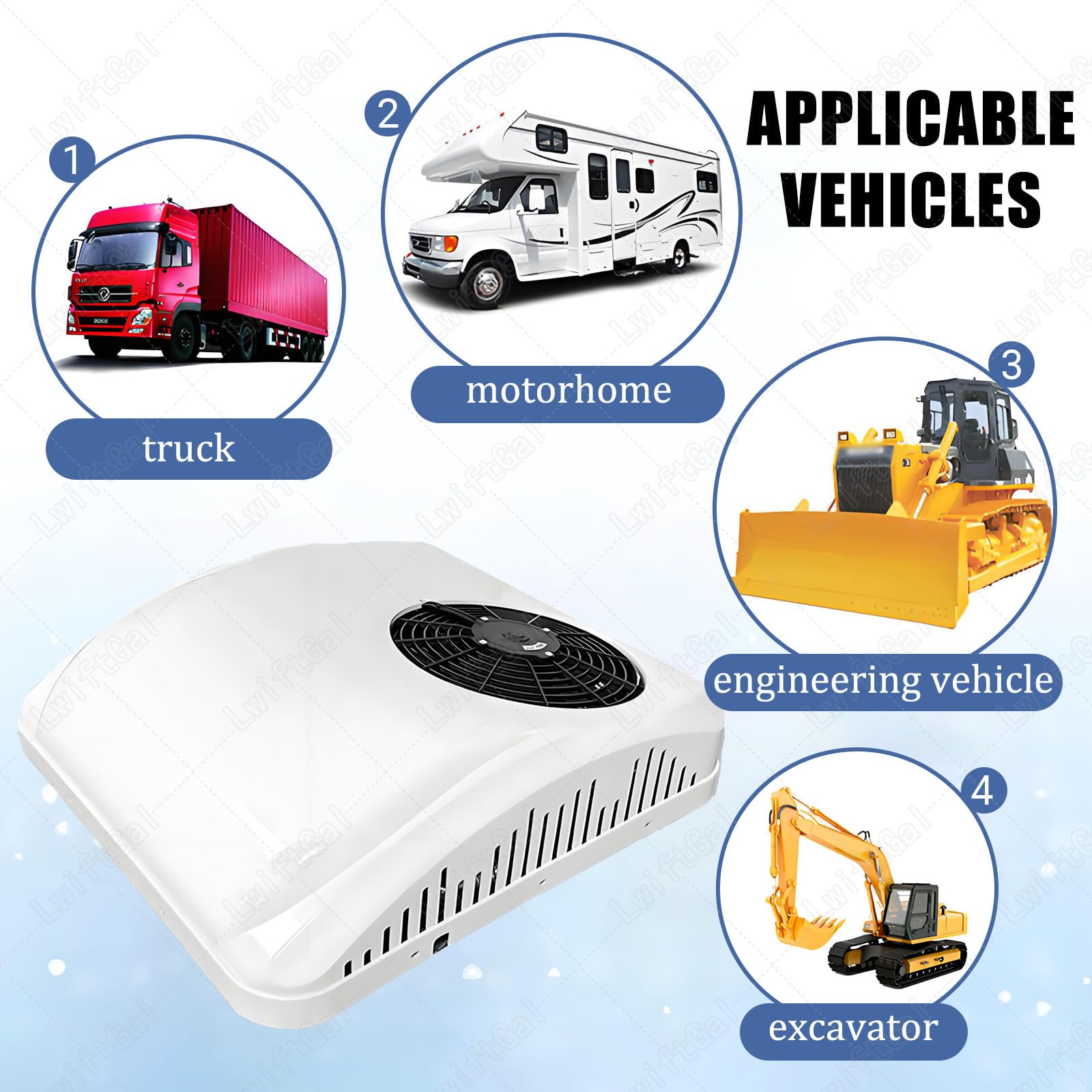 unità di Climatizzazione per Camper,Condizionatore d'Aria da Tetto 12v/24v,Raffreddamento/Raffreddamento+Riscaldamento,Silenziosa,per Camion,Rimorchio Chiuso,Furgone OnlyCooling-12V