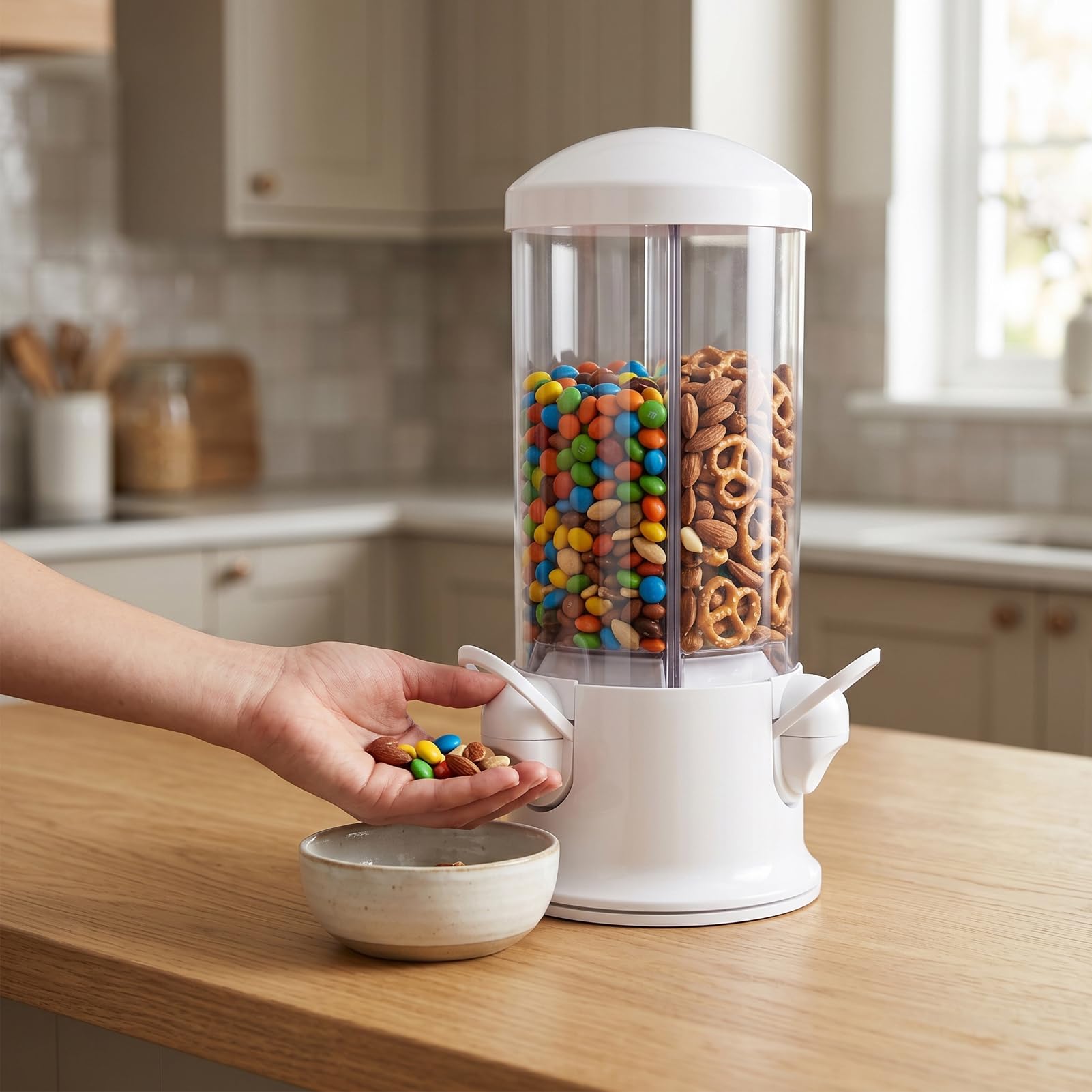 Nussspender, Bonbonmaschine mit 3 Fächern, Kreativer Bonbonspender mit Pressmechanismus für die Portionskontrolle von Snacks Im Heimbüro