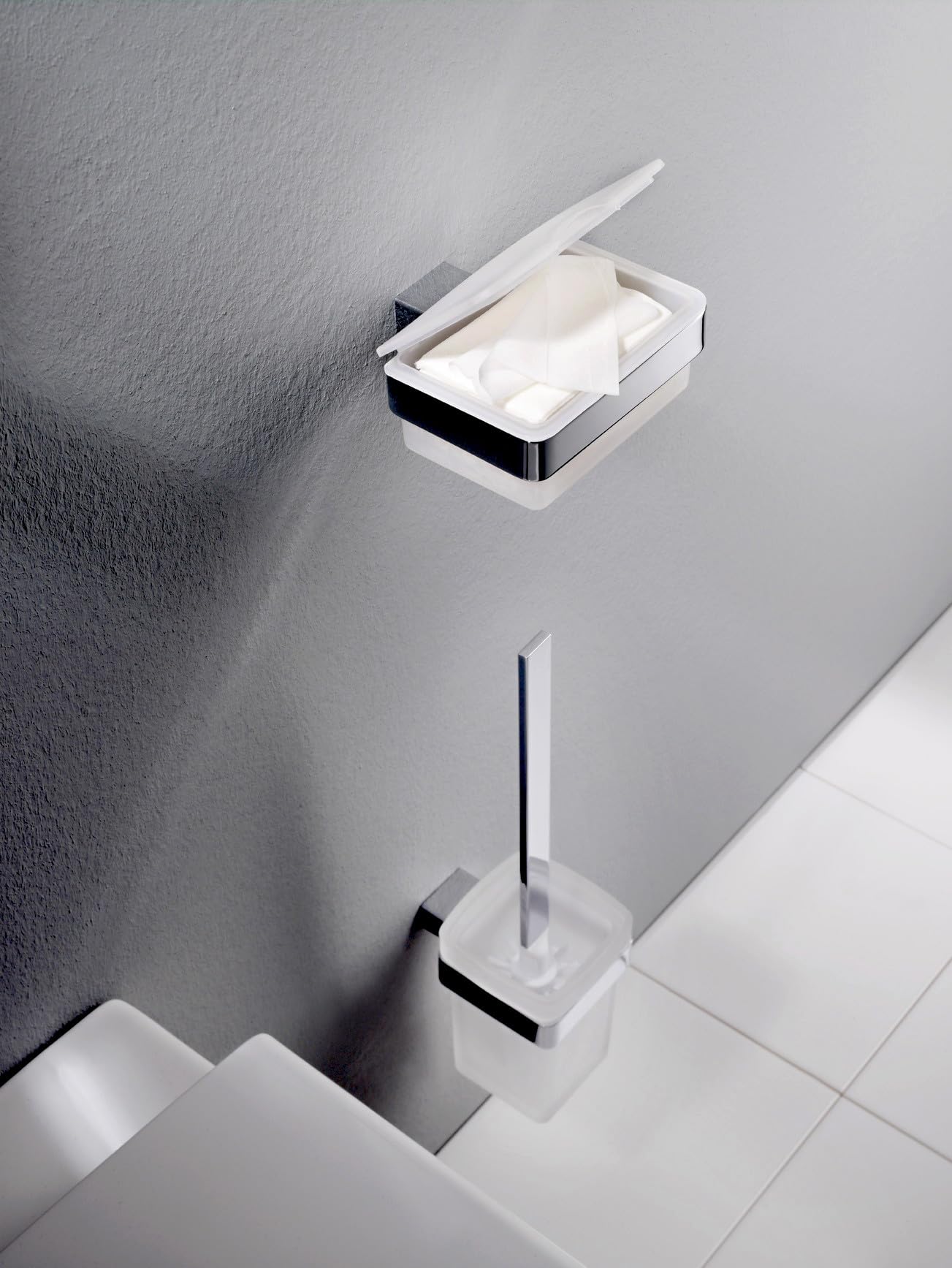 EMCO LOFT Feuchttücherbox Kunststoff, Breite, Feuchtpapierspender für Toiletten Chrom