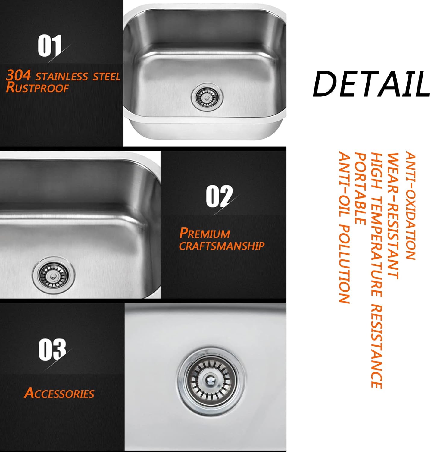 Premium 15'' Stainless Steel Undermount Single Bowl Bar Sink