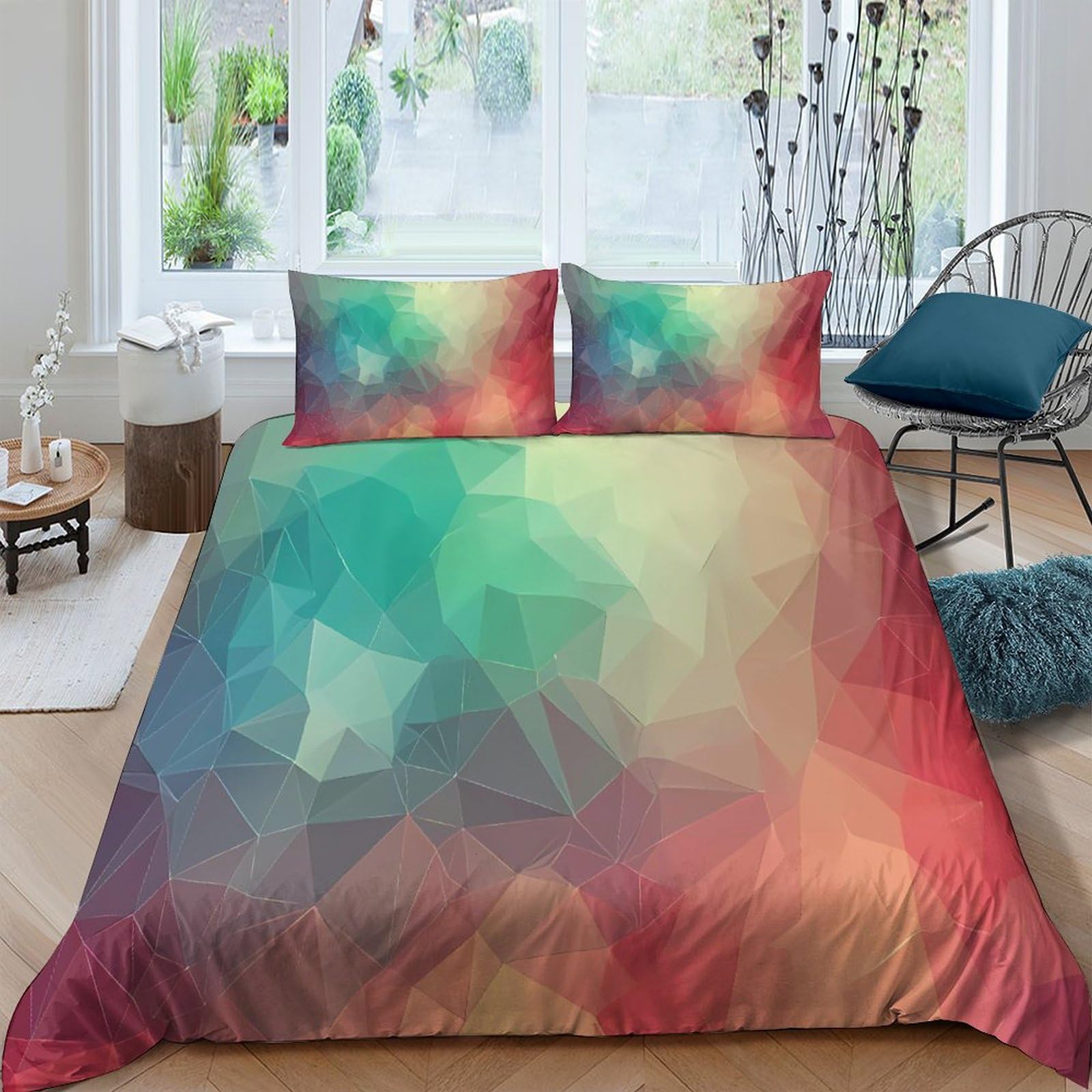 Parure de lit Jianyue 3 pièces en polyester avec housse de couette imprimée 3D et deux taies