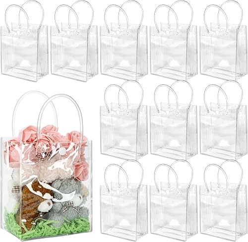 Miniatura 7 de BadenBach 24 bolsas de regalo de plástico transparente con asa, 5.9 x 7.9 x 2.8 pulgadas, bolsa de regalo de PVC transparente reutilizable para