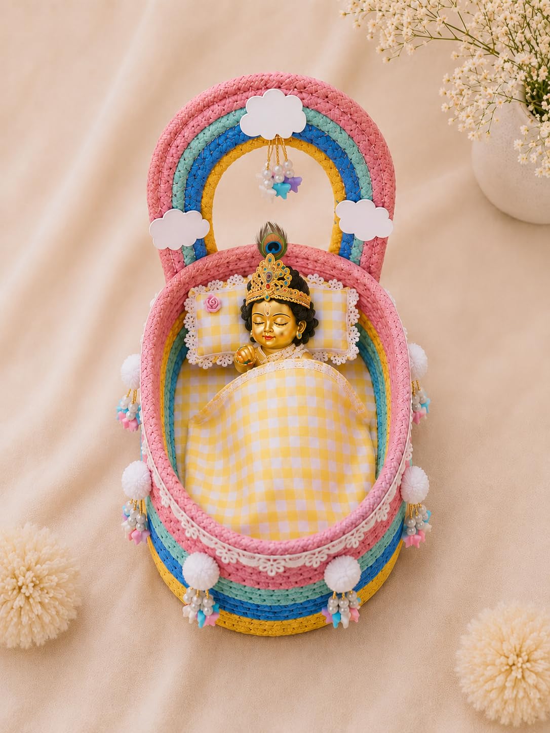 Handmade Rainbow Laddu Gopal Bed |Bed Size 0 Size 1 Size 2 Size 3 Size 4 Size 5 |Laddu Gopal Sleeping Bed | Bed Set | Janmashtami Decoration | Size 0 Size 1 Size 2 Size 3 Size 4 Size 5, Sleeping Bed, Bed Set, Janmashtami Decoration, Laddu Gopal Bistar-image-32