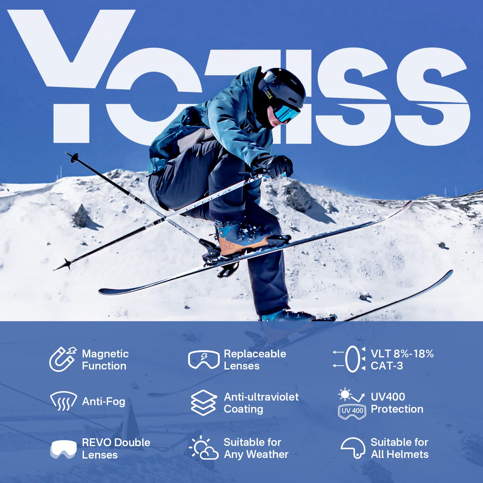 OTG Skibrille für Herren Damen,Snowboardbrille für Brillenträger Anti-Beschlag & 100% UV-Schutz,OTG Skibrille Herren Schneebrille für Skifahren & Wintersport