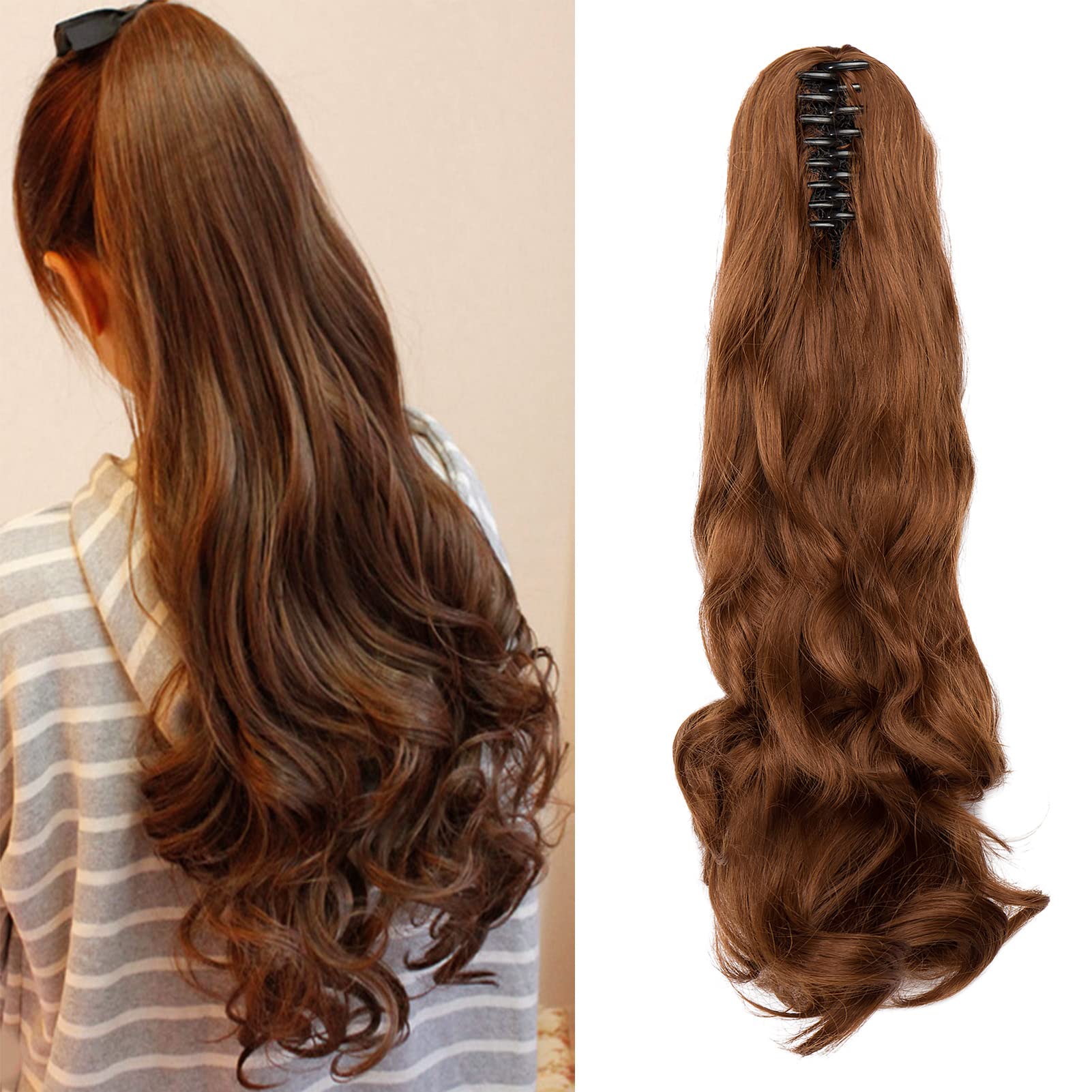 Cybelleza Extension Coda Capelli Coda Finta Sinttici Ponytail Posticci per Capelli Lunghi Ondulati Ricci Posticci 45cm - Auburn chiaro