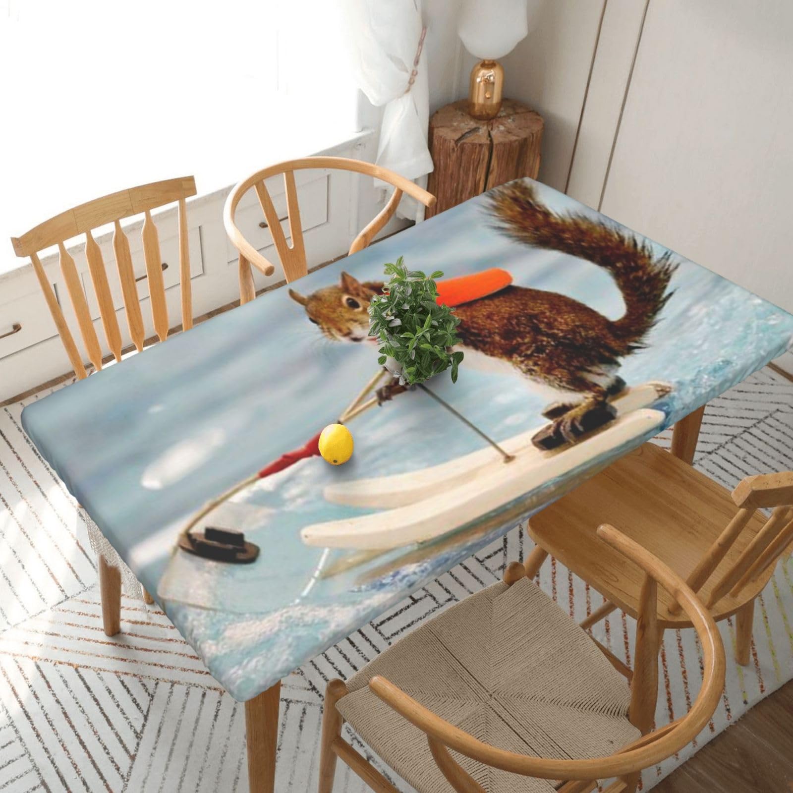 BNVSADC Water Skiing fox Squirrel Printed 5FT Tablecloth Polyester Kitchen Water Resistant Table Cloth Dining Table Decoration Table Covers, 152x76 CM