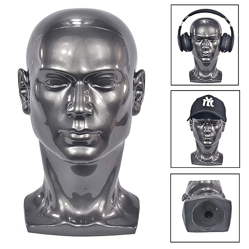 Miniatura 3 de FanLin Cabeza de maniquí masculino, cabeza de maniquí profesional para exhibir pelucas, sombreros, máscara de auriculares, gafas de sol, joyería y