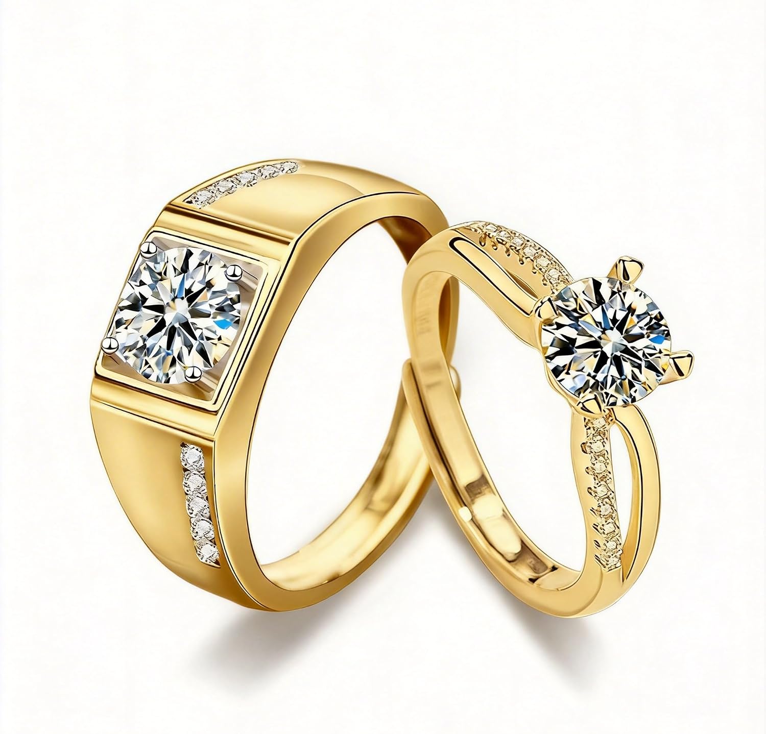 WSX Personalized 1 to 3 Carat Adjustable Diamond Couple Rings Set, Matching Couple Open Rings for Him and Her Wedding Bands for Promise Engagement Anniversary Bridal Jewelry