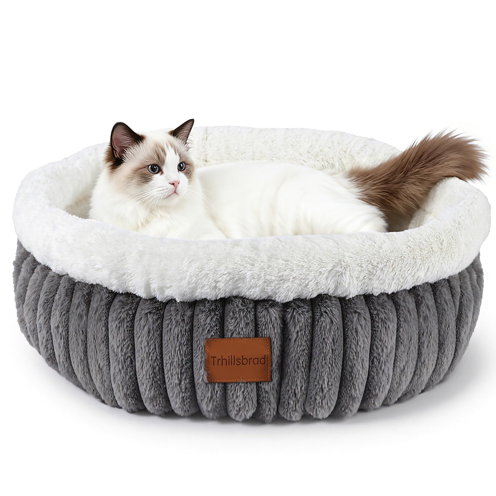 Trhillsbrad Katzenbett Katzen Bettchen Katzenkorb 60x60x18cm katzenschlafplatz mit Zweiseitig Innenkissen Abnehmbarem Waschbarem rutschfeste Unterseite korbchen Flauschiges Donut für Hund und Katzen