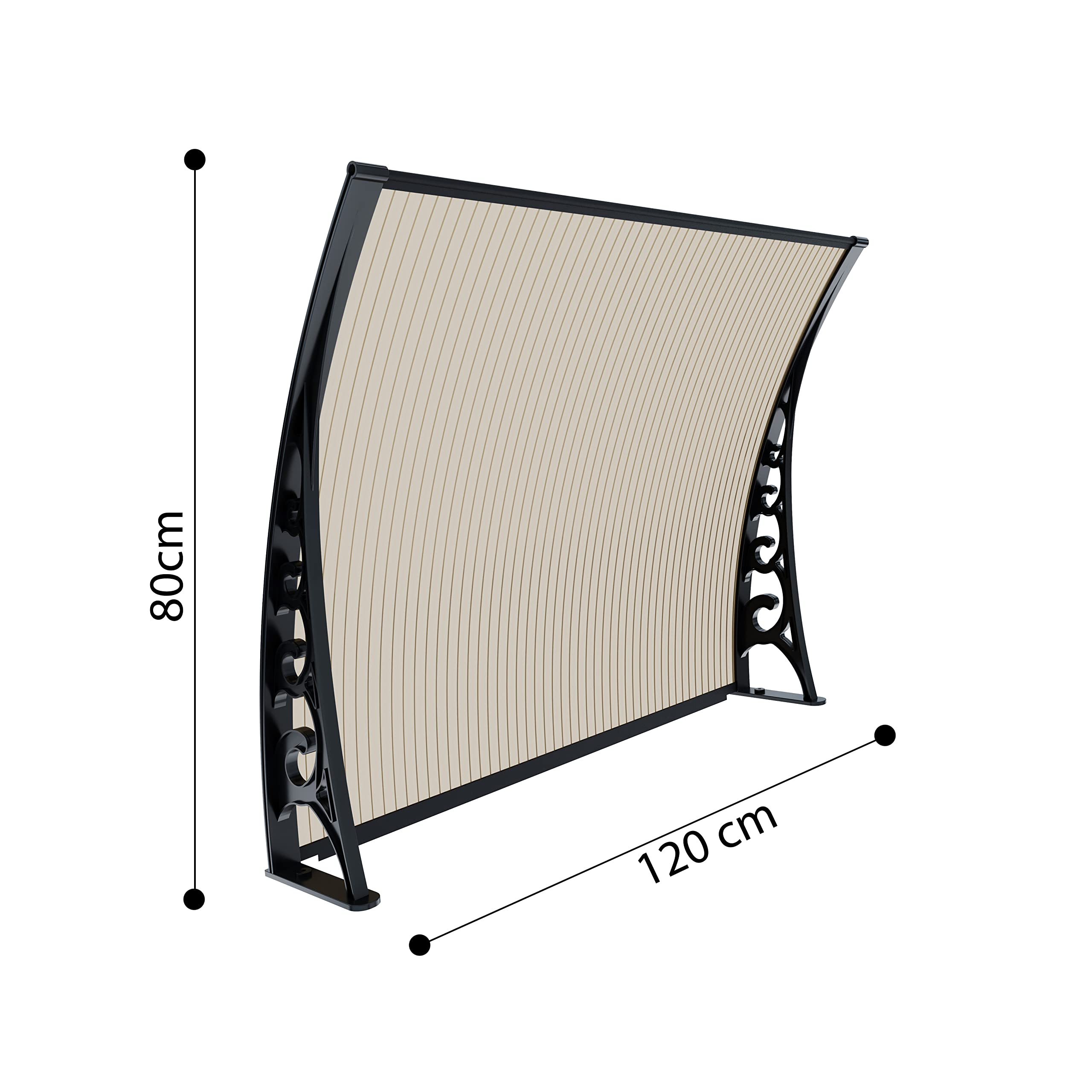 Pensilina Per Copertura In Policarbonato Alveolare Tettoia Modulabile Per Esterno Per Porte Balcone Finestre Elegante E Resistente, Colore Nero E Fumè (80 x 120 cm)