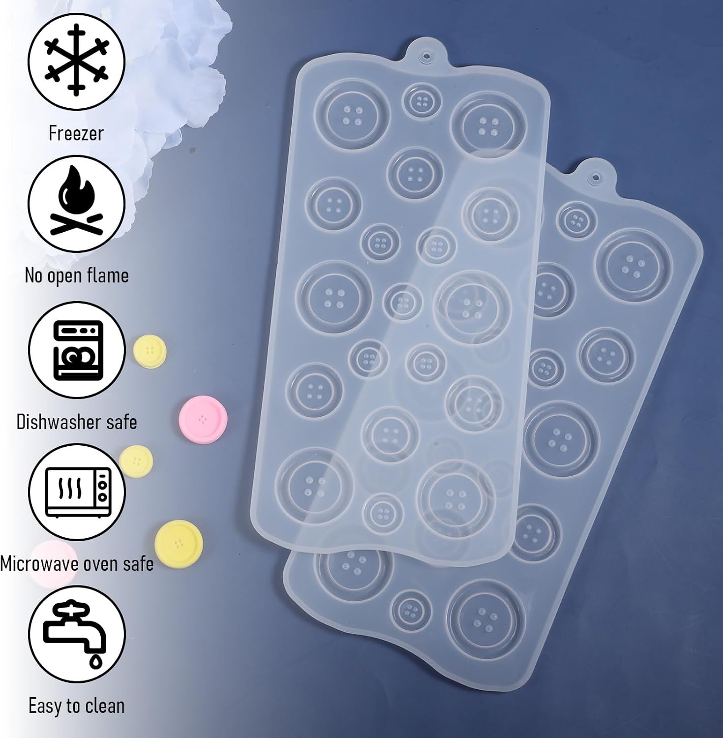 2 Pcs Button Silicone Chocolate Molds Transparent Button Resin Mold Candy Silicone Molds Resin Jewelry Mold Fondant Buttons Moldes for Chocolate Cake Decoration Crafts