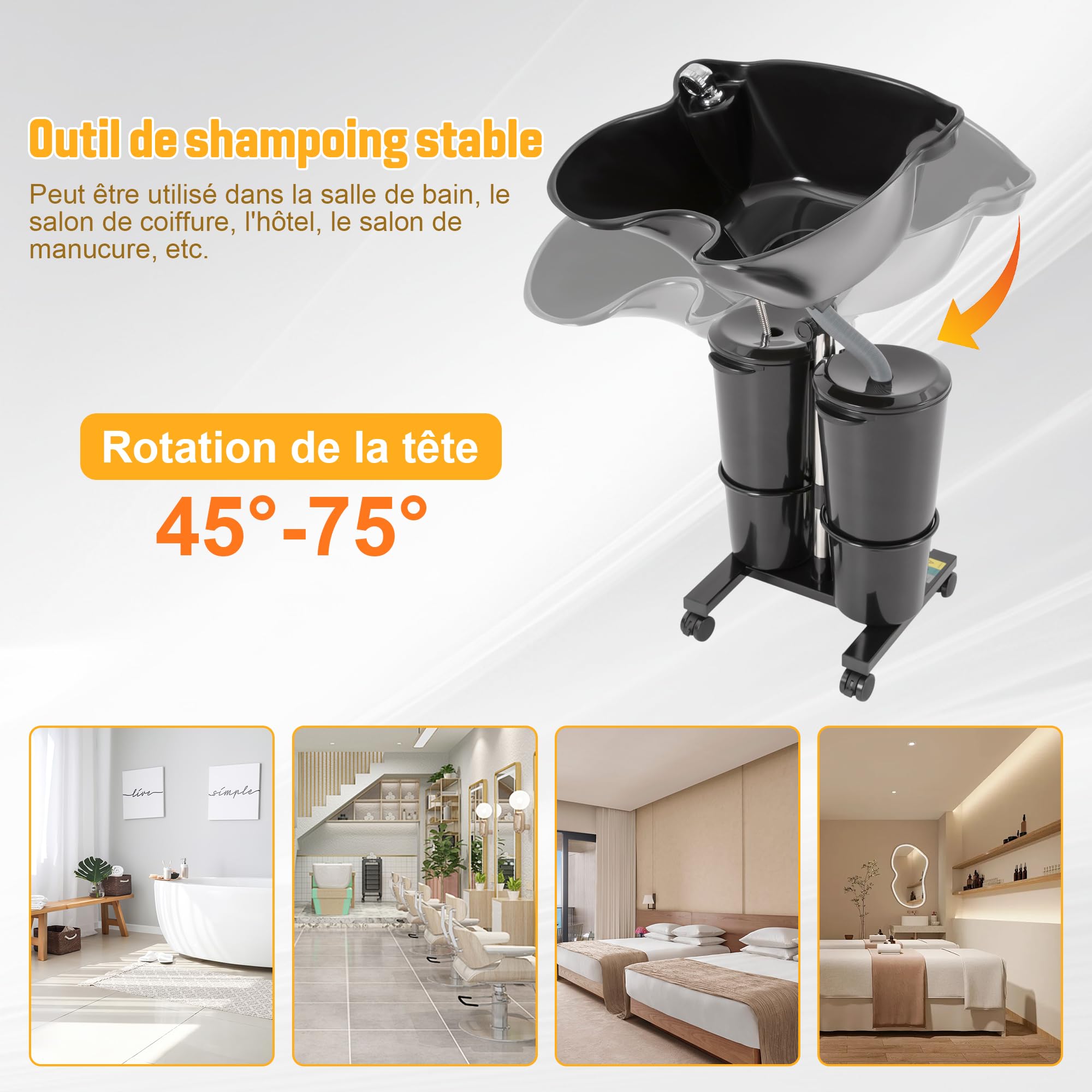 Bol à shampooing portable avec double seau et hauteur réglable ménage Lavabo de salon portable Convient pour les familles et les coiffeurs (noir)