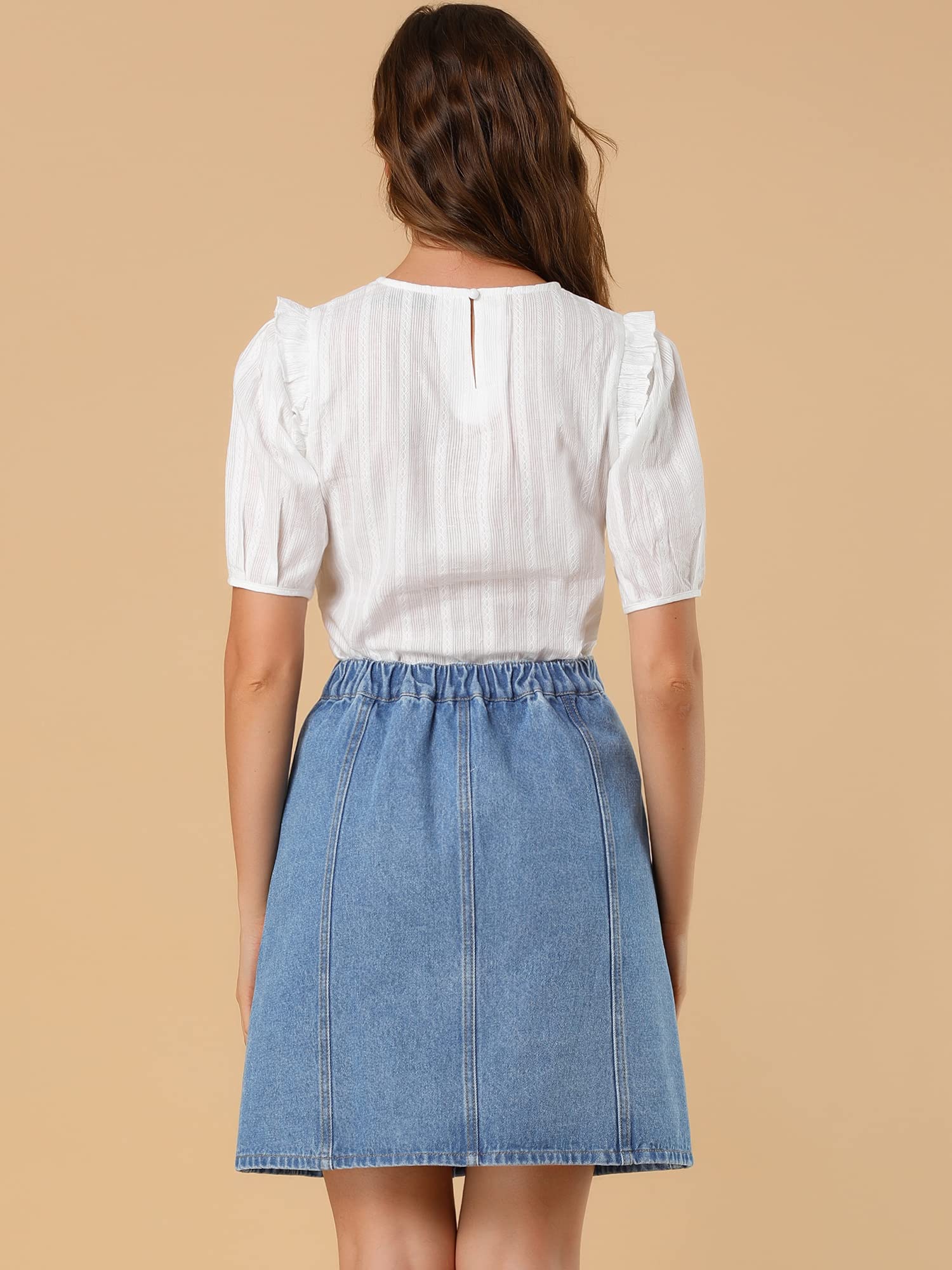 Allegra K Jupes en Jean pour Femme 2024 d'été décontractée trapèze Courte boutonnée, Bleu Ciel, Taille M