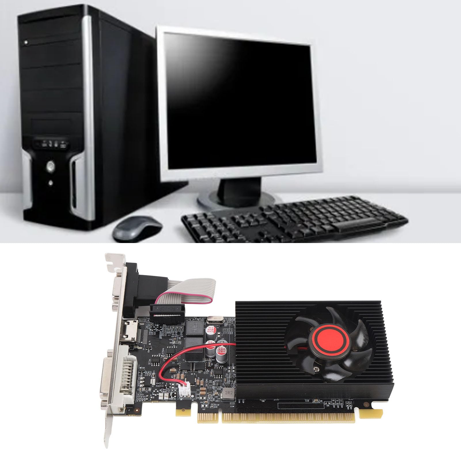 Grafikkarte 2GB DDR3 64-Bit, PCI Express 2.0 16x Desktop Computer Grafikkarte mit HDMI DVI VGA, Einzellüfter, DirectX 10.1 für Multimedia und Gaming