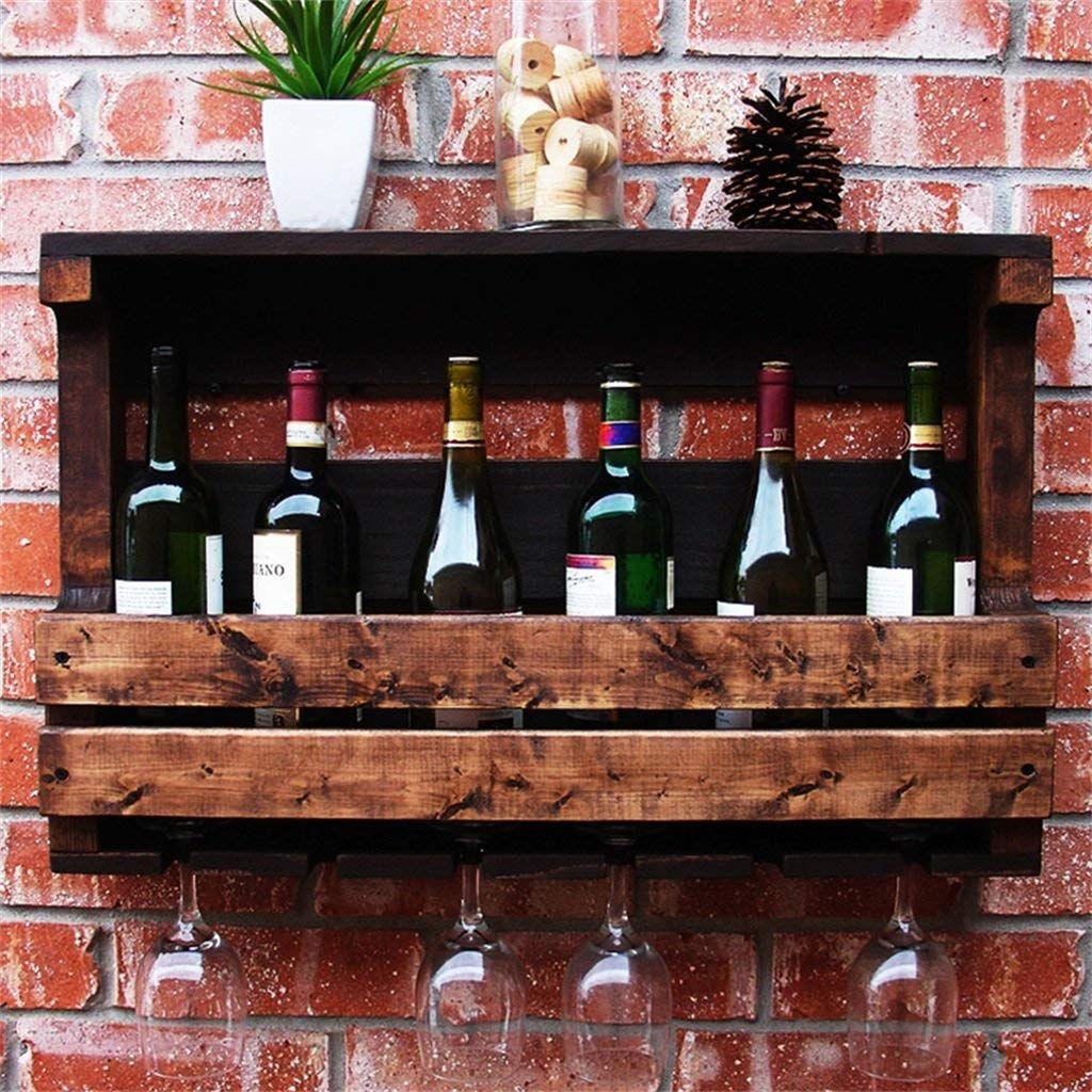 Casier à vin mural anti-poussière étagère en bois pin pour bouteilles