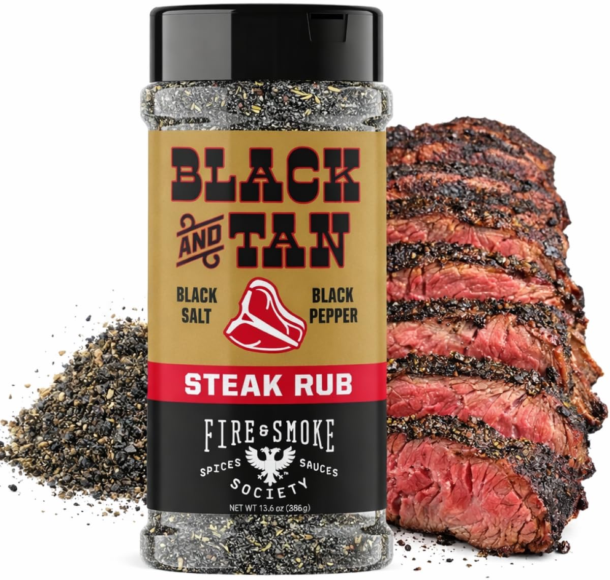 Black & Tan Steak Seasoning | BBQ Rubs, Steak Rub for Smoking and Grilling Meat | Steaks, Brisket, Burgers Dry BBQ Rubs and Spices | XL 13.6 oz