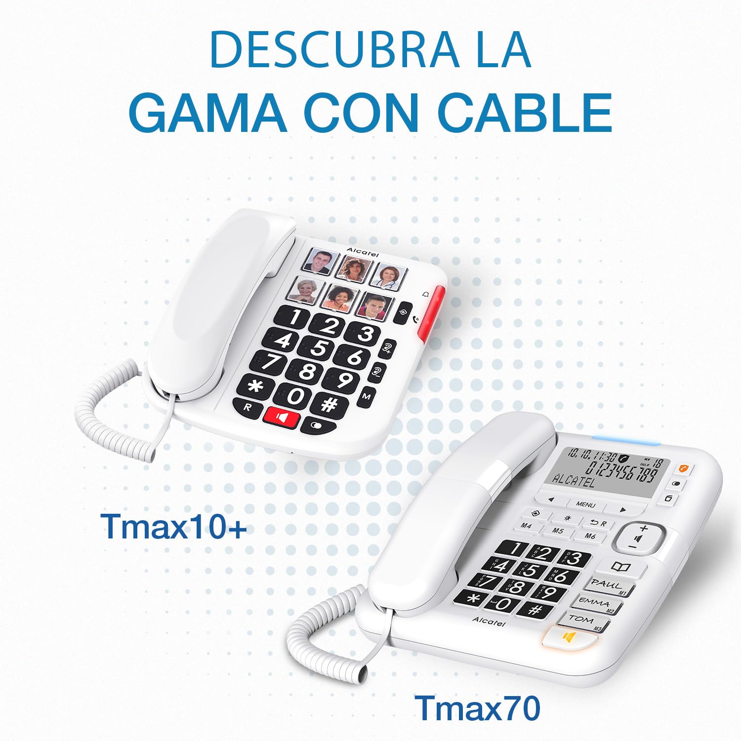 ALCATEL TMAX 10+ Teléfono con Cable para Personas Mayores - Teclas Grandes - Audio Boost - Teclas con Fotos - Manos Libres - Indicador Luminoso de Llamada - Timbre Fuerte - Compatible con audífonos
