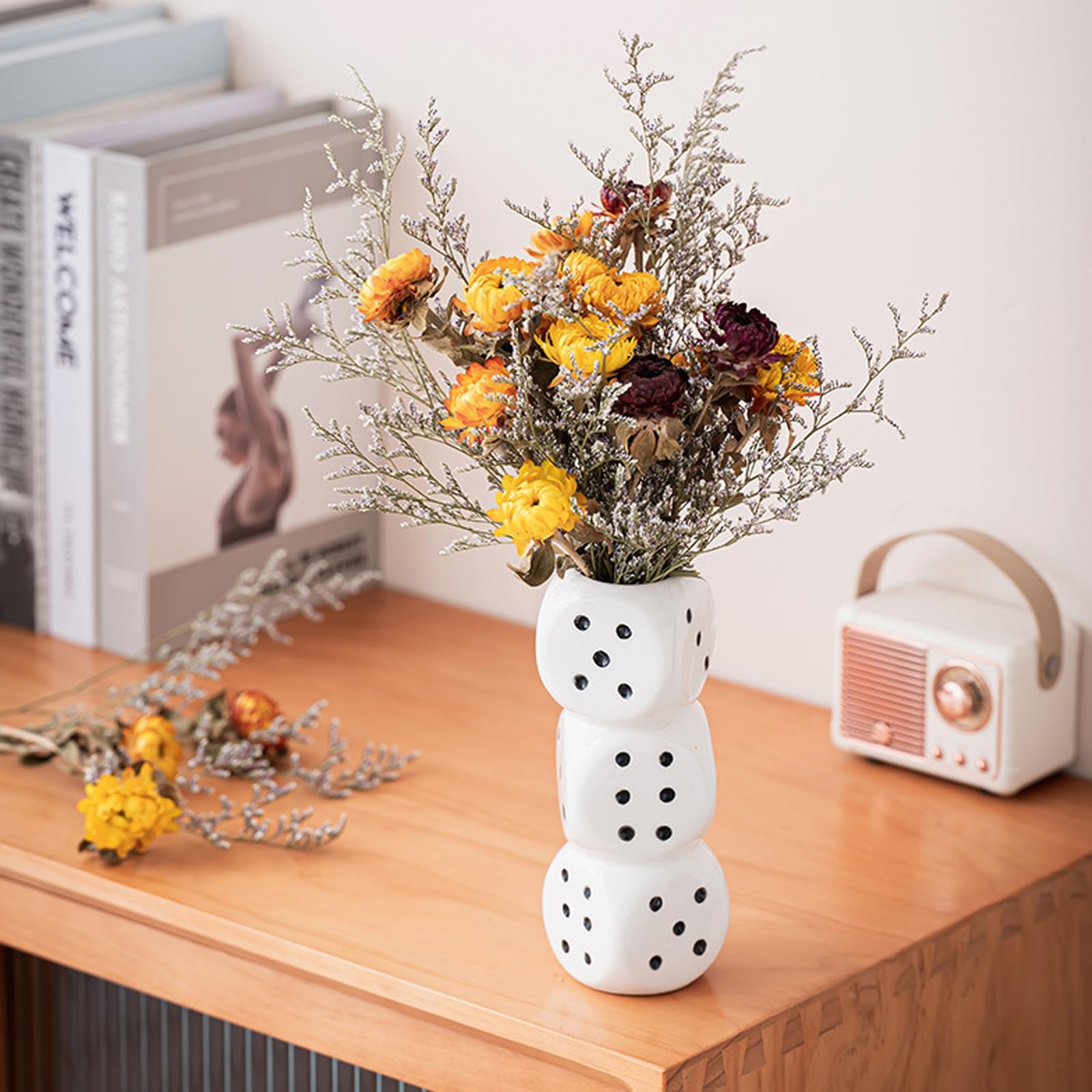 Amazon.com: Ceramic Triple Dice Vase, White Stylish Dice Flower