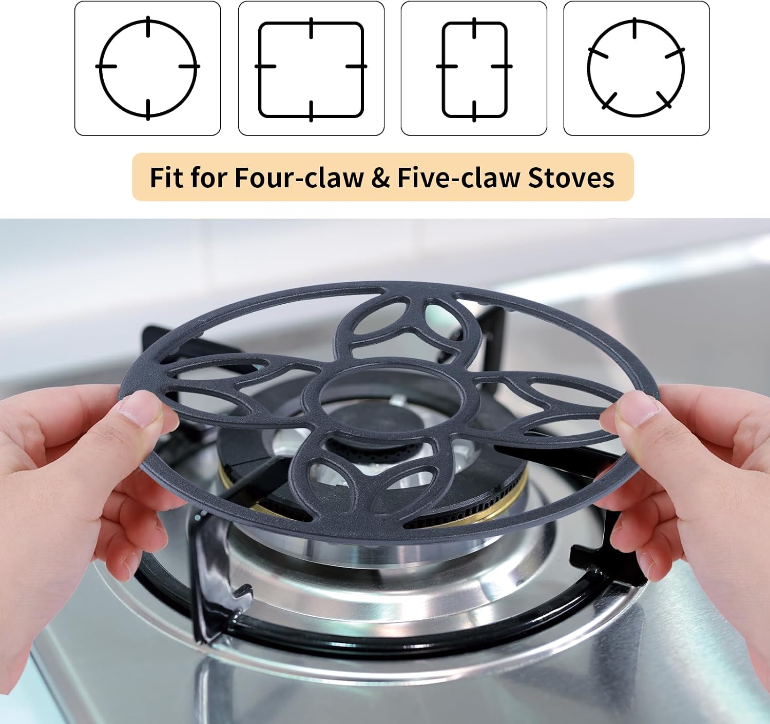 Trivet for Gas Hob, Cast Iron Work Support Gas Ring Reducer, Decorative Non Slip Metal Coasters Heavy Duty Table Mats for Kitchen Cooktop 7.48inch