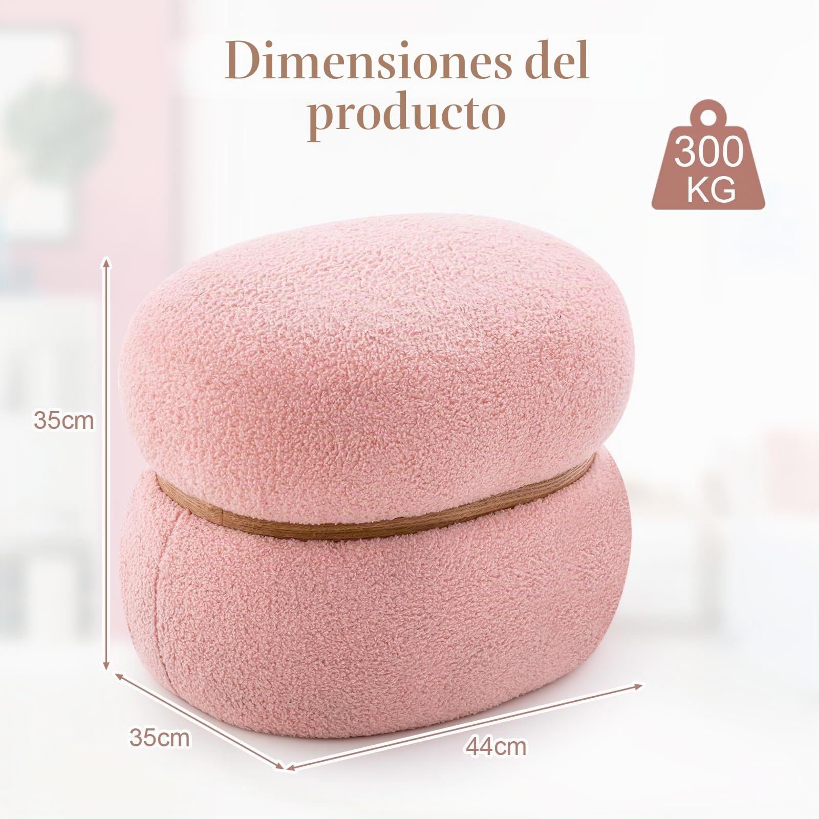 RELAX4LIFE Taburete Acolchado de Terciopelo Ovalado, Taburete de Maquillaje con Almohadillas Antideslizantes, reposapiés otomano para Dormitorio, salón, Entrada, 44x35x35cm, Carga 300 kg, Rosa