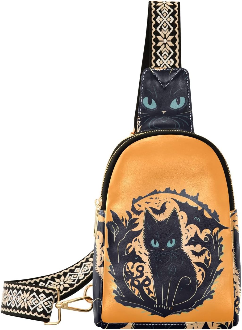 ZAZYXTJ Cute Cat Crossbody Sling Bag for Women Leather Small Chest Bag Adjustable Straps Daypack for Travel Sport Hiking