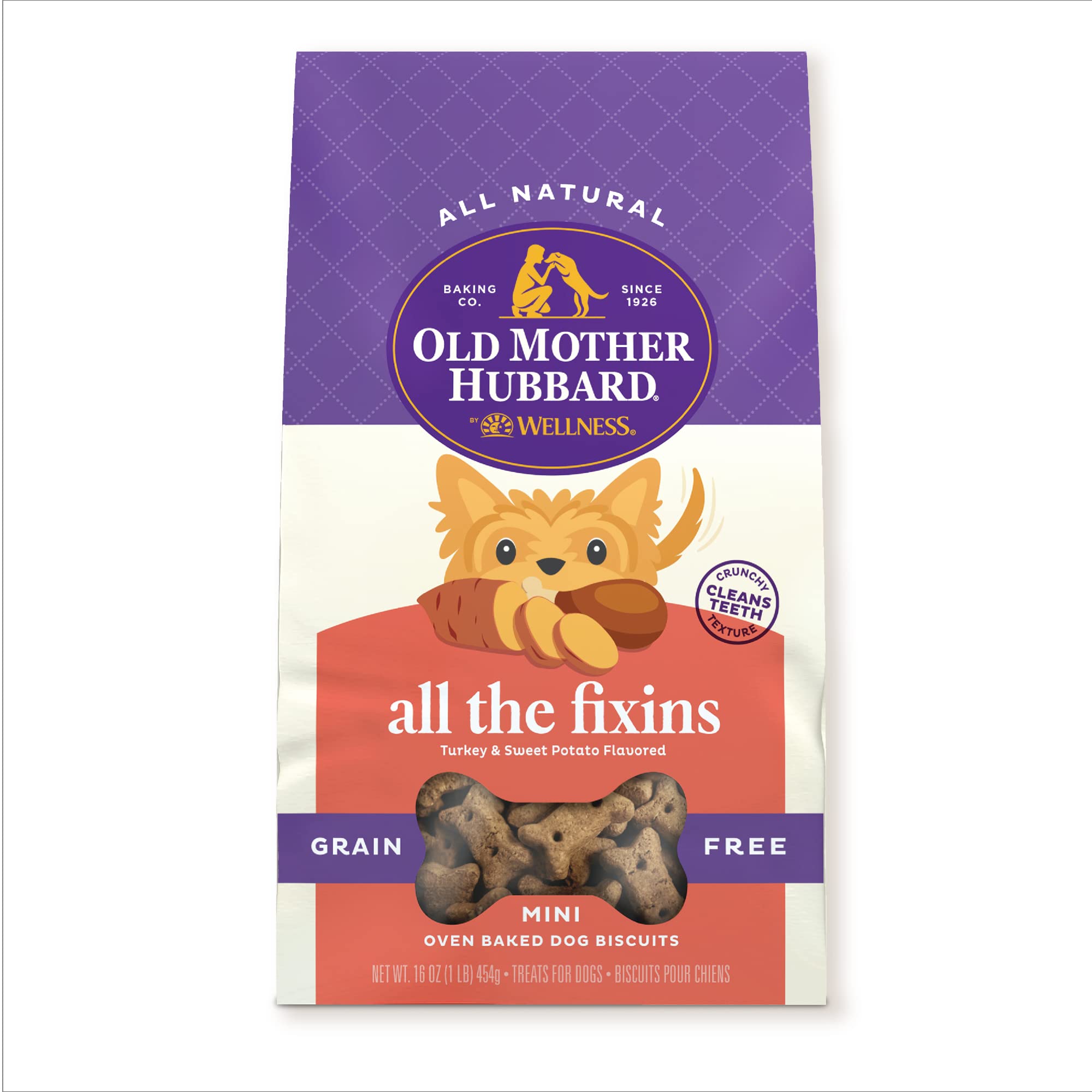 Amazon.com : Old Mother Hubbard by Wellness All the Fixins Grain Free  Natural Dog Treats, Crunchy Oven-Baked Biscuits, Ideal for Training, Mini  Size, 16 ounce bag : Pet Supplies