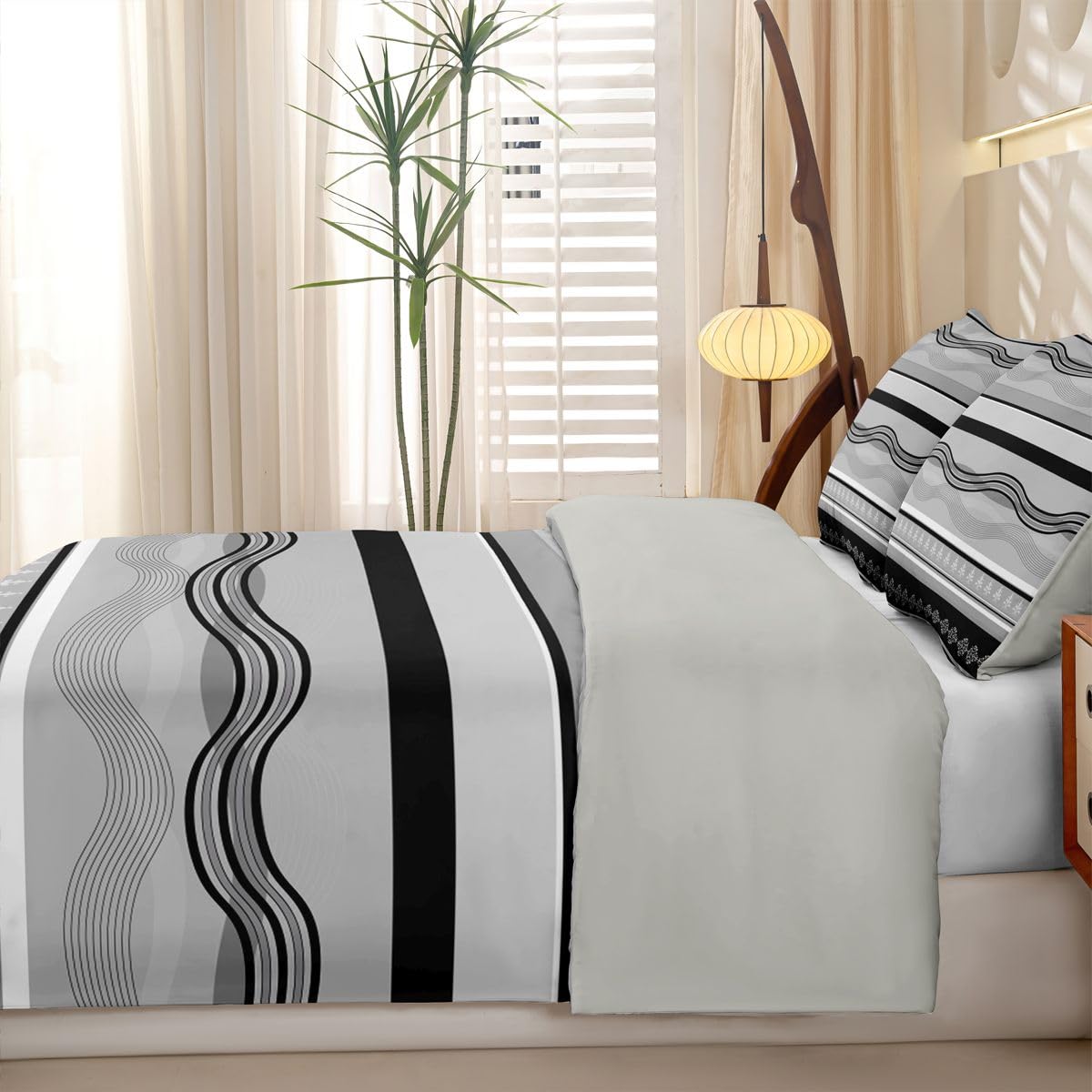 Homewish Schwarz Grau 135x200 Bettwäsche 4teilig