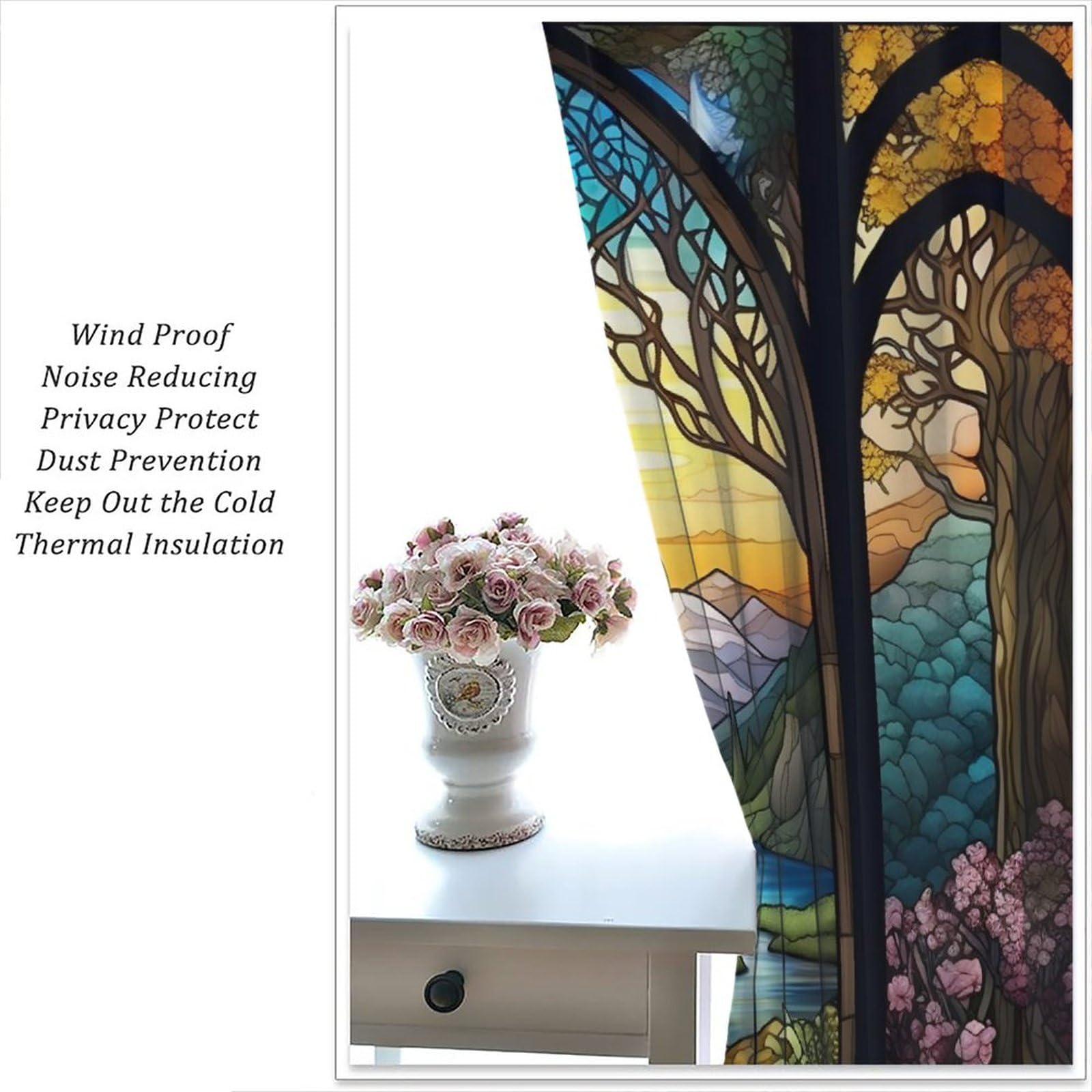 Amazon｜ESPROUTTY ステンドグラスカーテン、ヴィンテージ