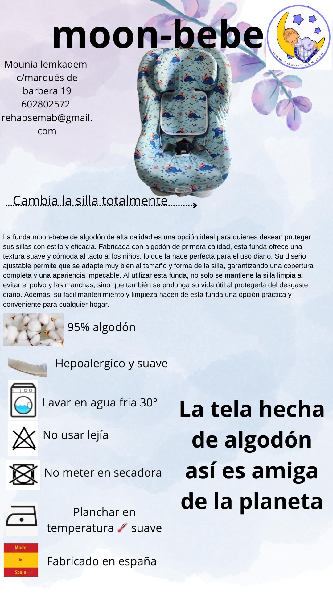 Moon-bebe Funda Universal Compatible con Silla de Coche Grupo 1-2-3 con Cabezal Azul