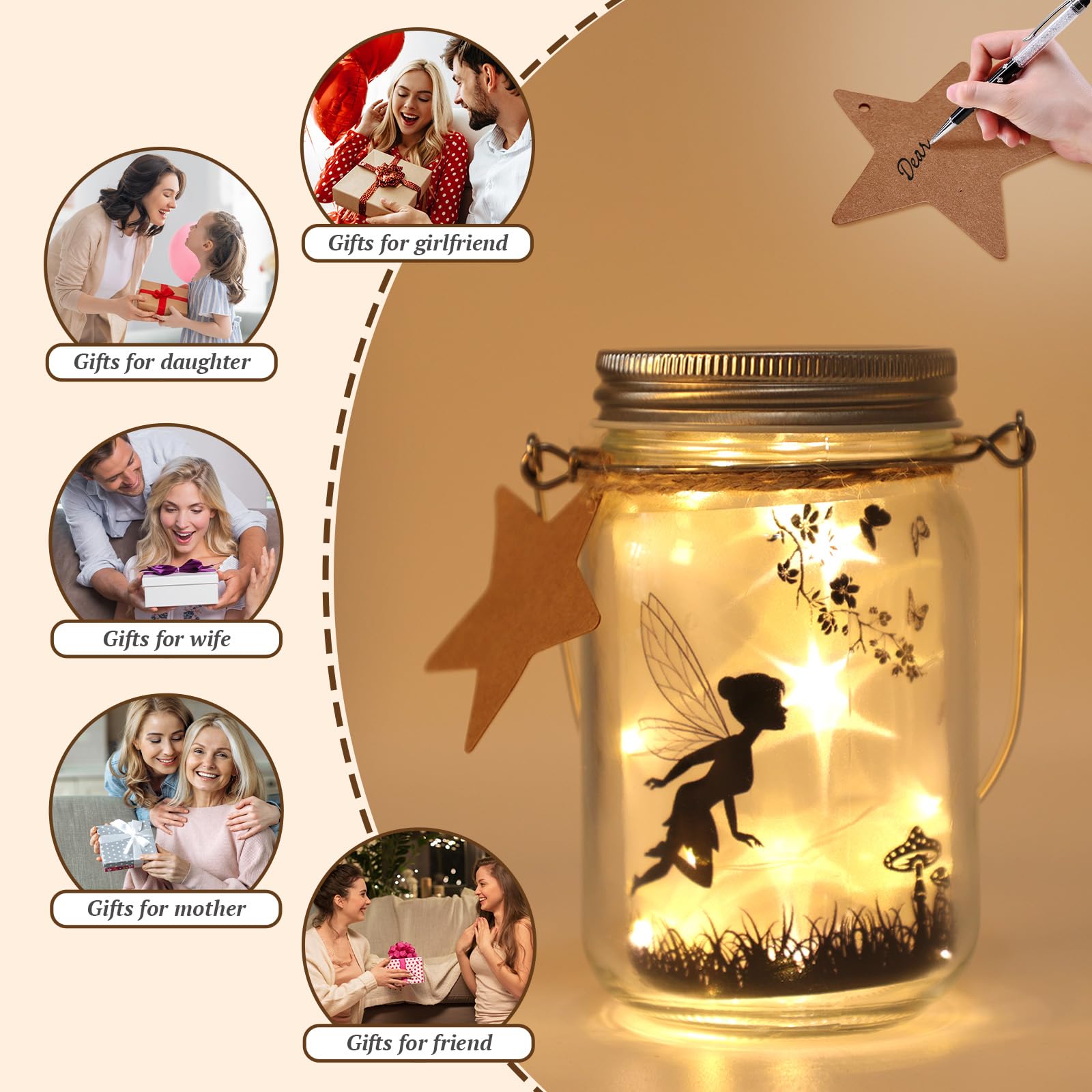 Danolt Fairy Forest Mason Jar Night Light with Personalized Label & Portable Handle, Gifts for Valentine, Mother, Birthday, Christmas and Anniversary