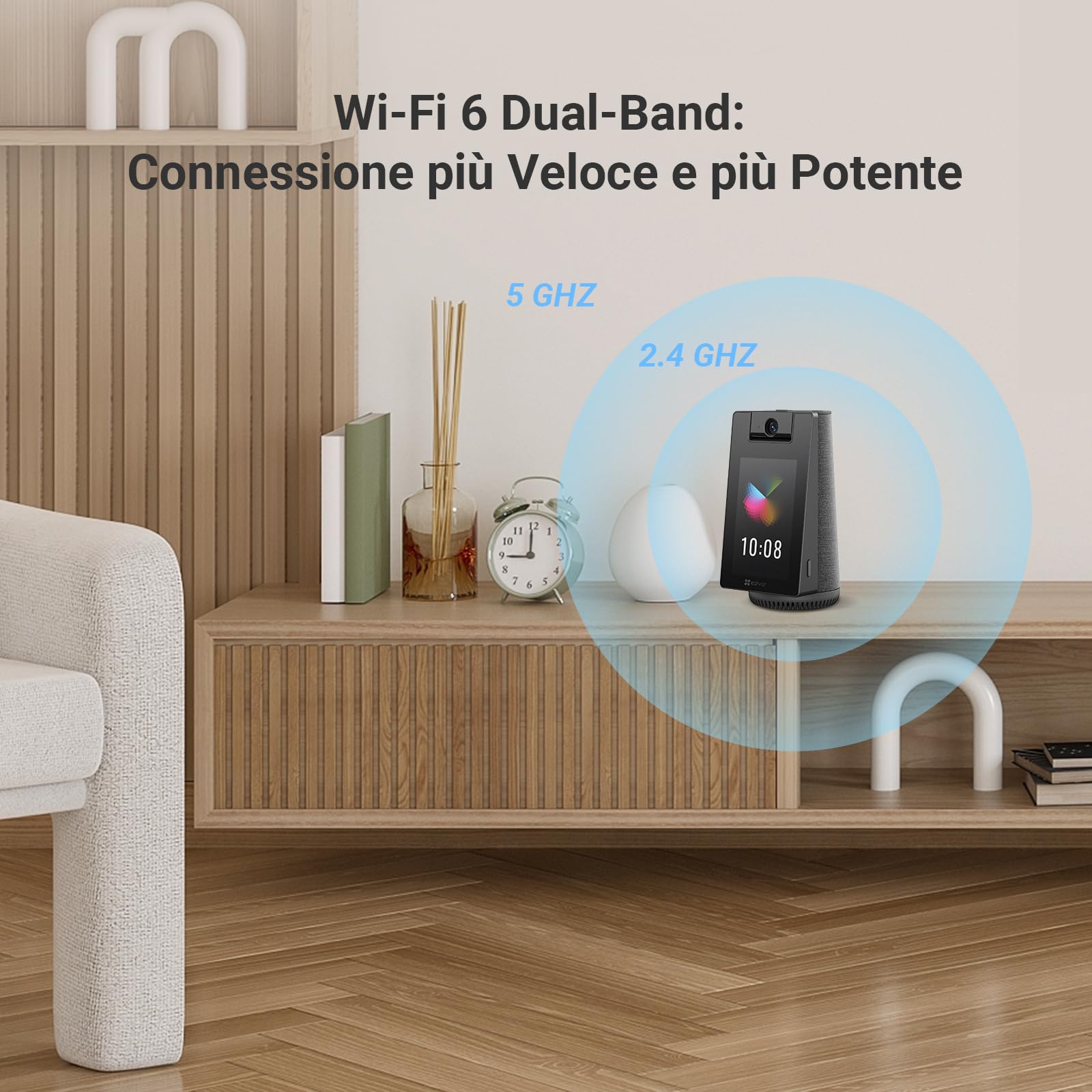 EZVIZ Telecamera WiFi Interno 2K+ 360° con Videochiamata, Rilevamento AI Persone/Animali/Pianto, Monitoraggio Bambini e Anziani, Album Digitale e Altoparlante Bluetooth, WiFi Dual-Band 2,4/5GHz, S10