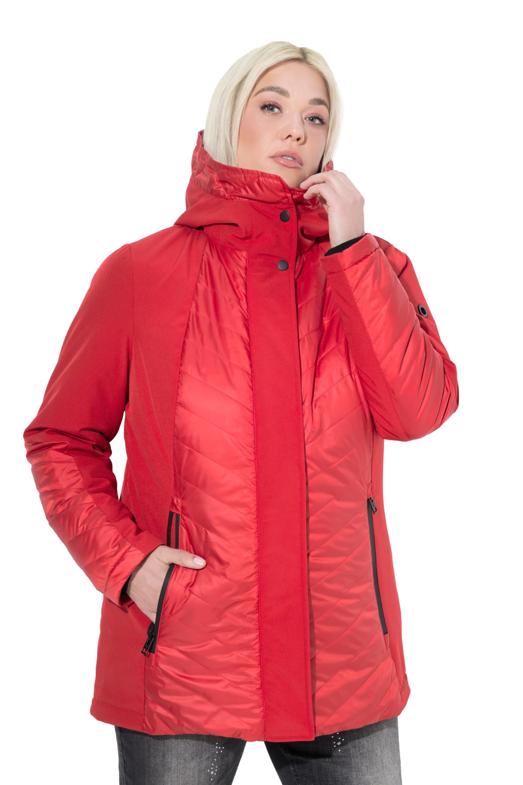 Ulla Popken Damen große Größen Übergrößen Plus Size HYPRAR Softshell-Steppjacke, wasserabweisend, A-Linie, Kapuze 833050