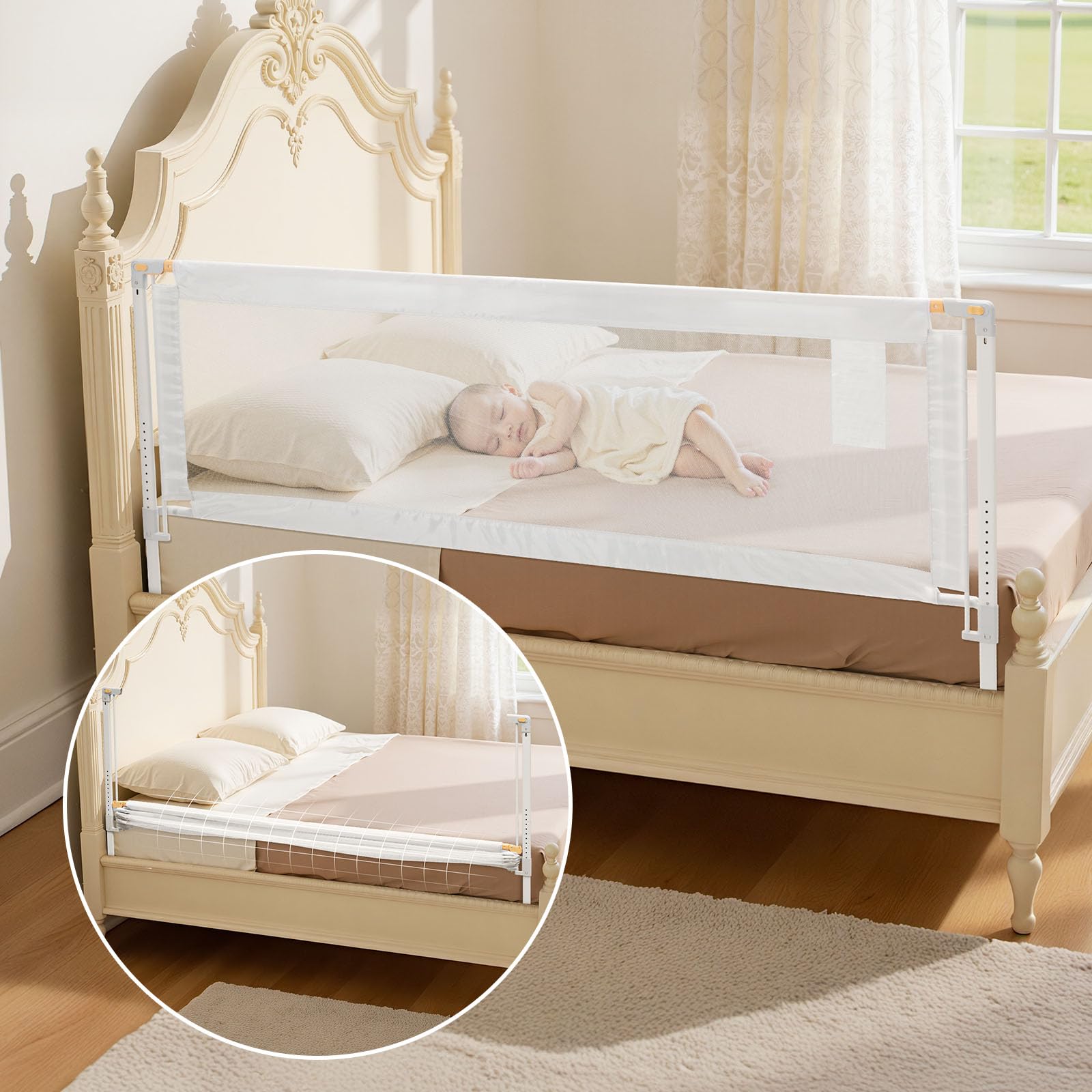 VEVOR Sponda per Letto per Bambini Lunghezza 2 m, Barriera per Lettino per Neonati con Tubo di Ferro Rinforzato, Tessuto Oxford, Altezza Regolabile 68-89 cm, per Materassi di Spessore 5-27 cm