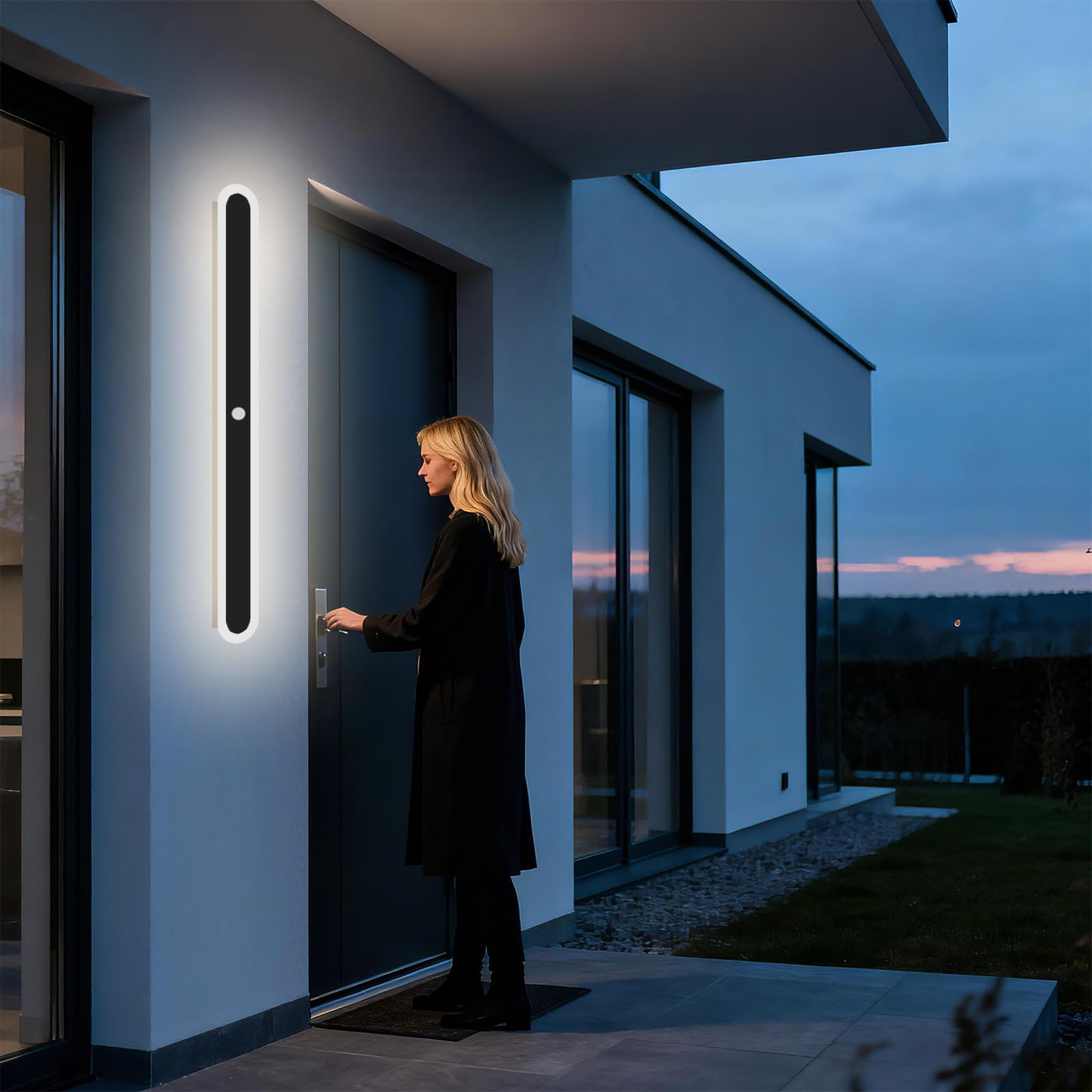 Lange Wandleuchte Aussen IP65 mit Bewegungsmelder, 4000K, 80cm/25W | Aussenlampe Villa Schwarz, Wasserdicht, Modern Außen Wandlampe für Porch