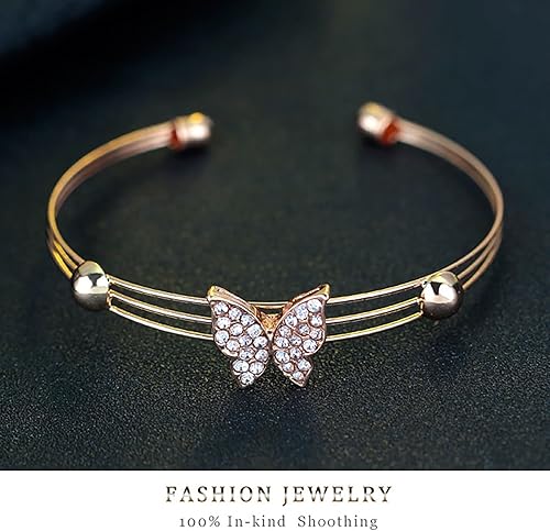 Miniatura 4 de TPCHOICE Juego de 4 joyas de circón para mujer, elegantes collares de mariposa y circón, aretes, anillos, joyería de moda, regalos para damas