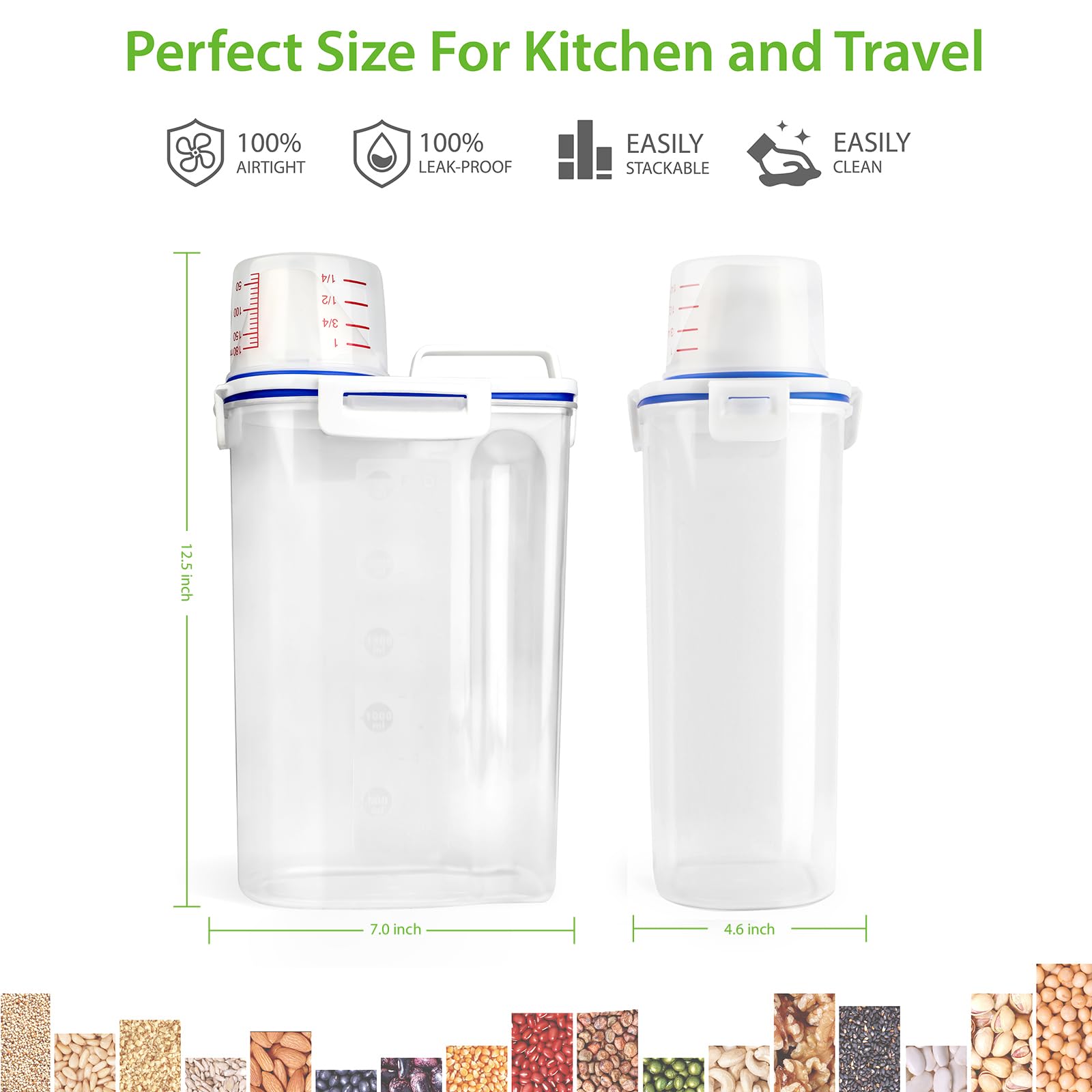 2 Contenitori Ermetici Per Alimenti Secchi Da 3L - Ideali Per Riso, Cereali, Farina, Crocchette Cane E Detergenti