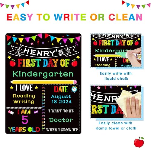 Miniatura 4 de PETCEE Letrero del primer y último día de escuela Letrero de doble cara para el regreso a la escuela, reutilizable y borrable, para el primer día