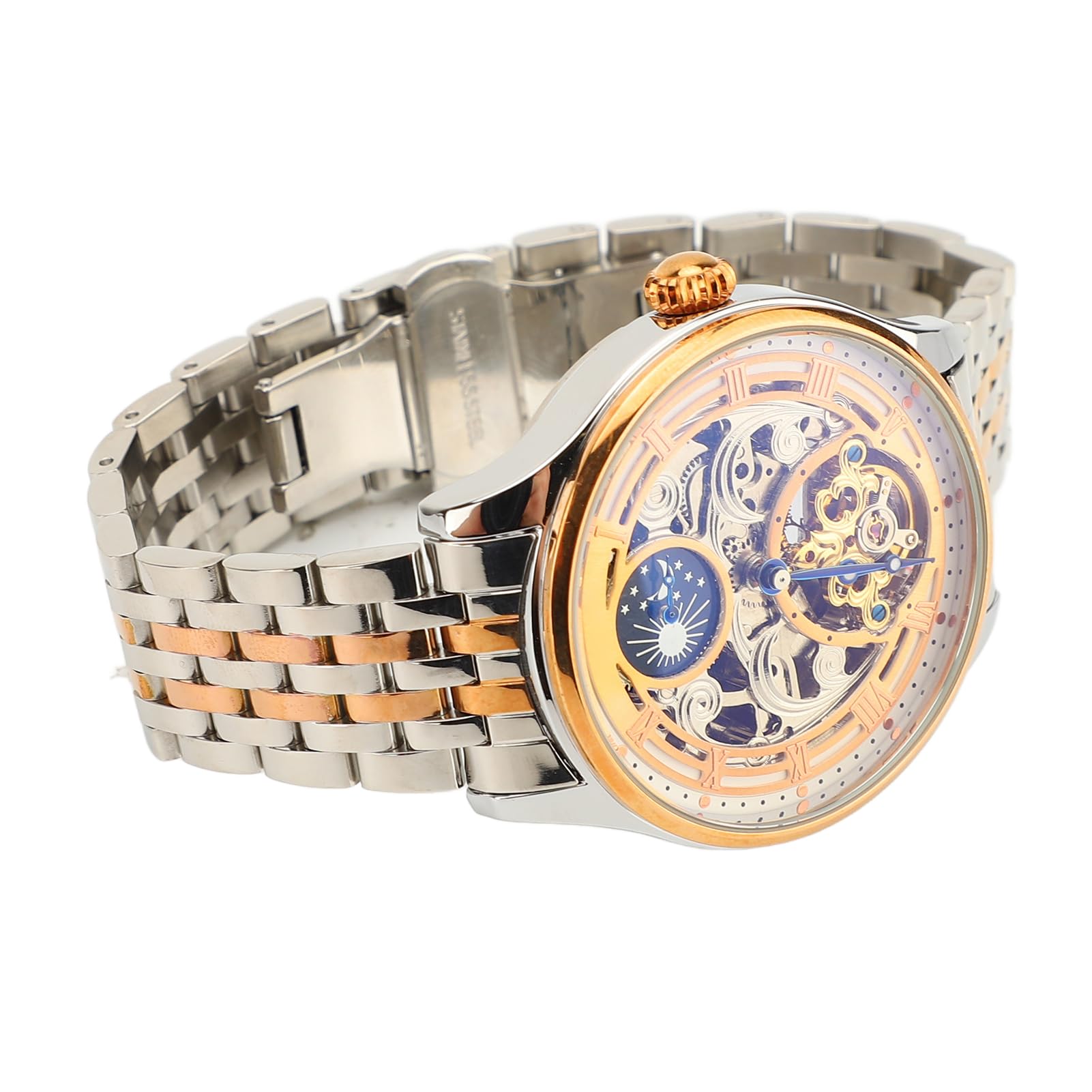 Reloj Automático Esqueleto de Lujo para Hombre con Fase Lunar Tourbillon, Reloj de Pulsera Mecánico
