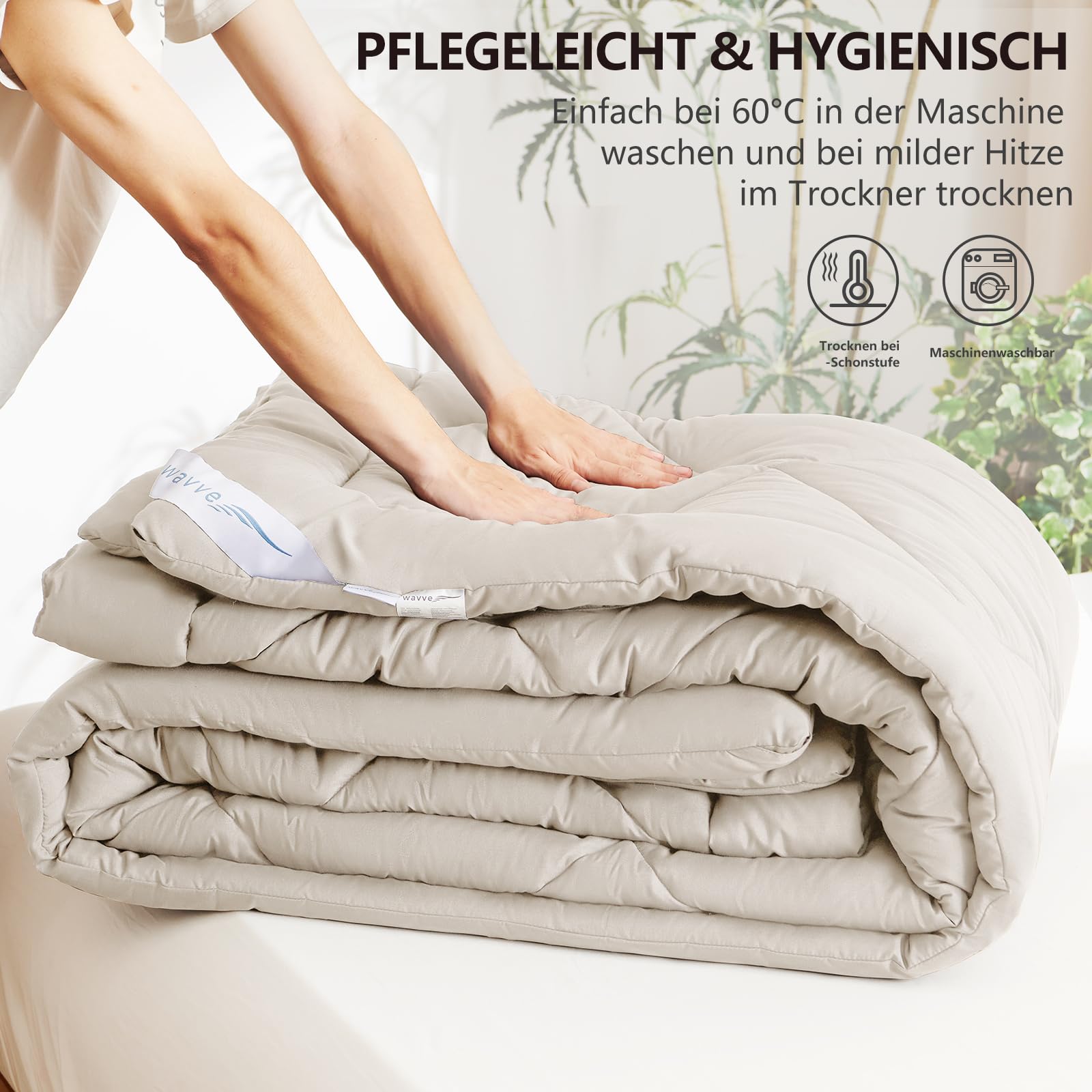 WAVVE Edredón Relleno Nórdico 220x240 cm para Cama 135/150, Edredón de Fibra 300gr/m², Ligero, Suave, Transpirable para Otoño e Invierno (240x220 cm, Beige)