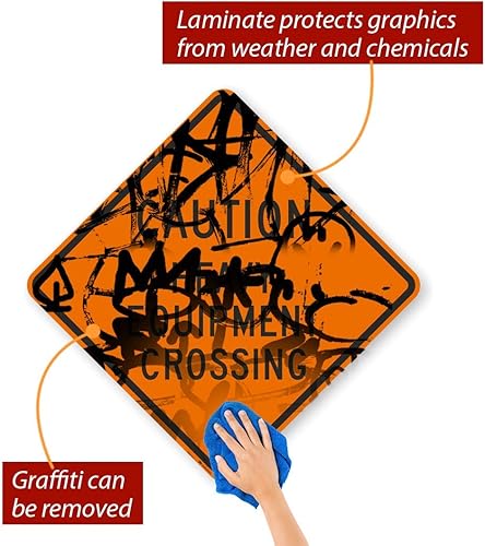 Miniatura 2 de SmartSign Letrero de "Precaución - Heavy Equipment Crossing"  Aluminio reflectante de grado de diamante fluorescente de 30 x 30 pulgadas