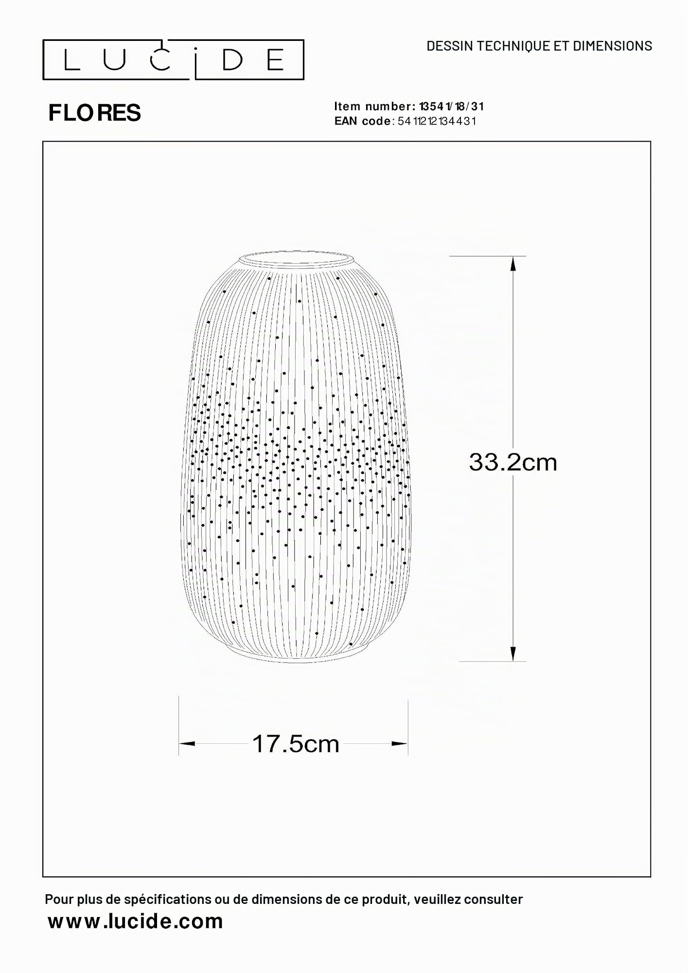 LUCIDE FLORES - Lampe de table - Ø 17,5 cm - 1xE14 - Blanc